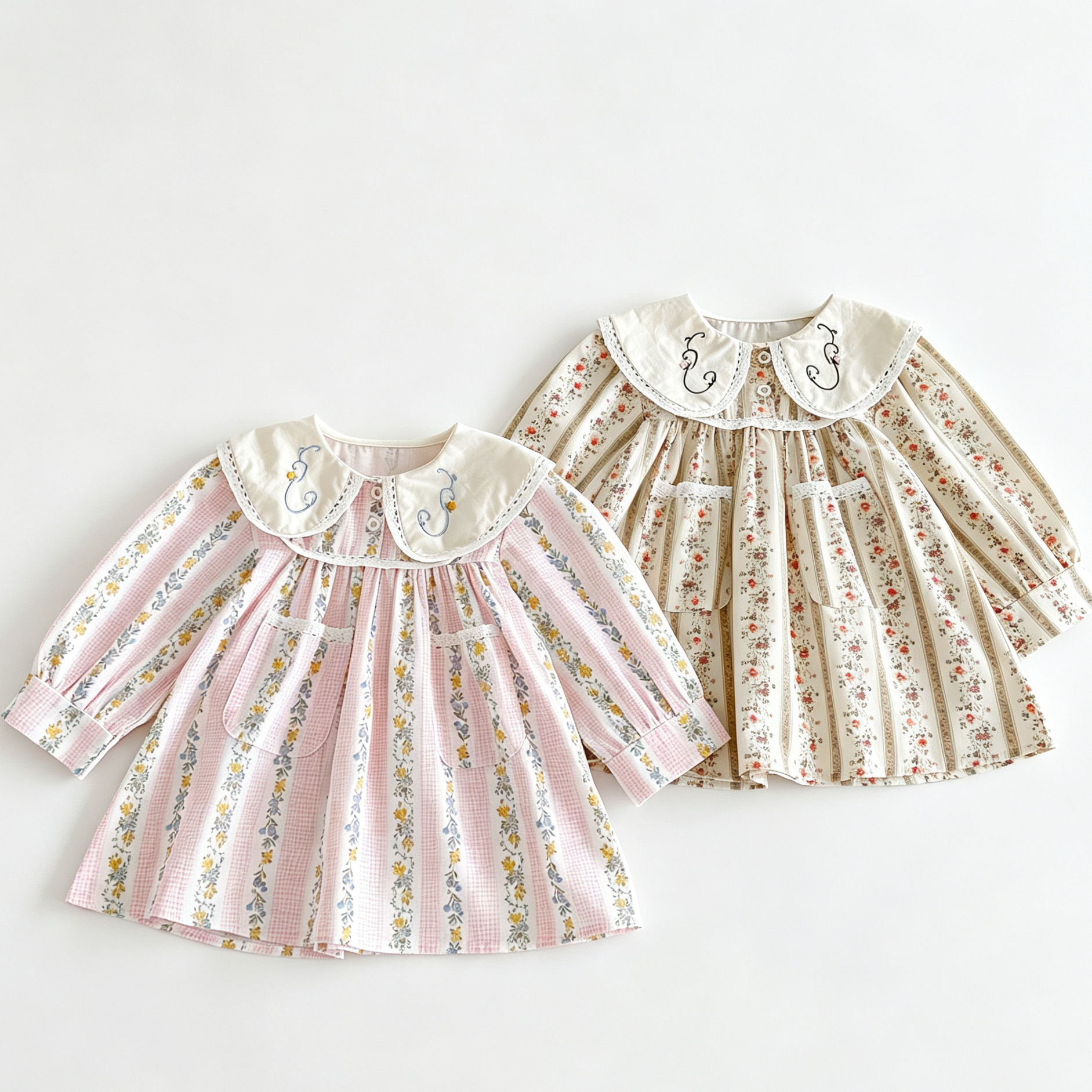 (Pre Order 2 Weeks)Girls Fall Floral Embroidery Baby Collar Dress