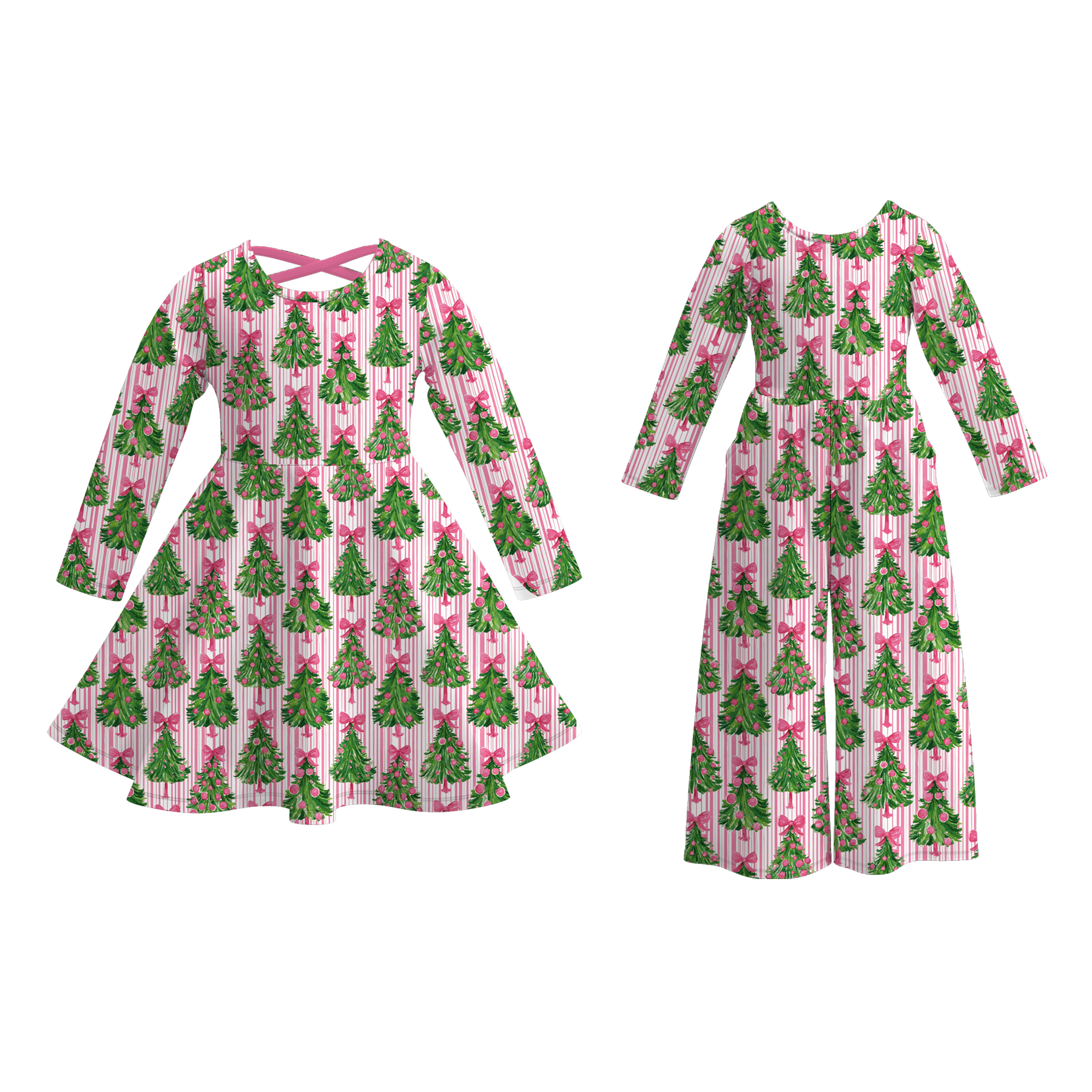 (Pre Order)Sisters Christmas Tree Print Dress&Jumpsuit