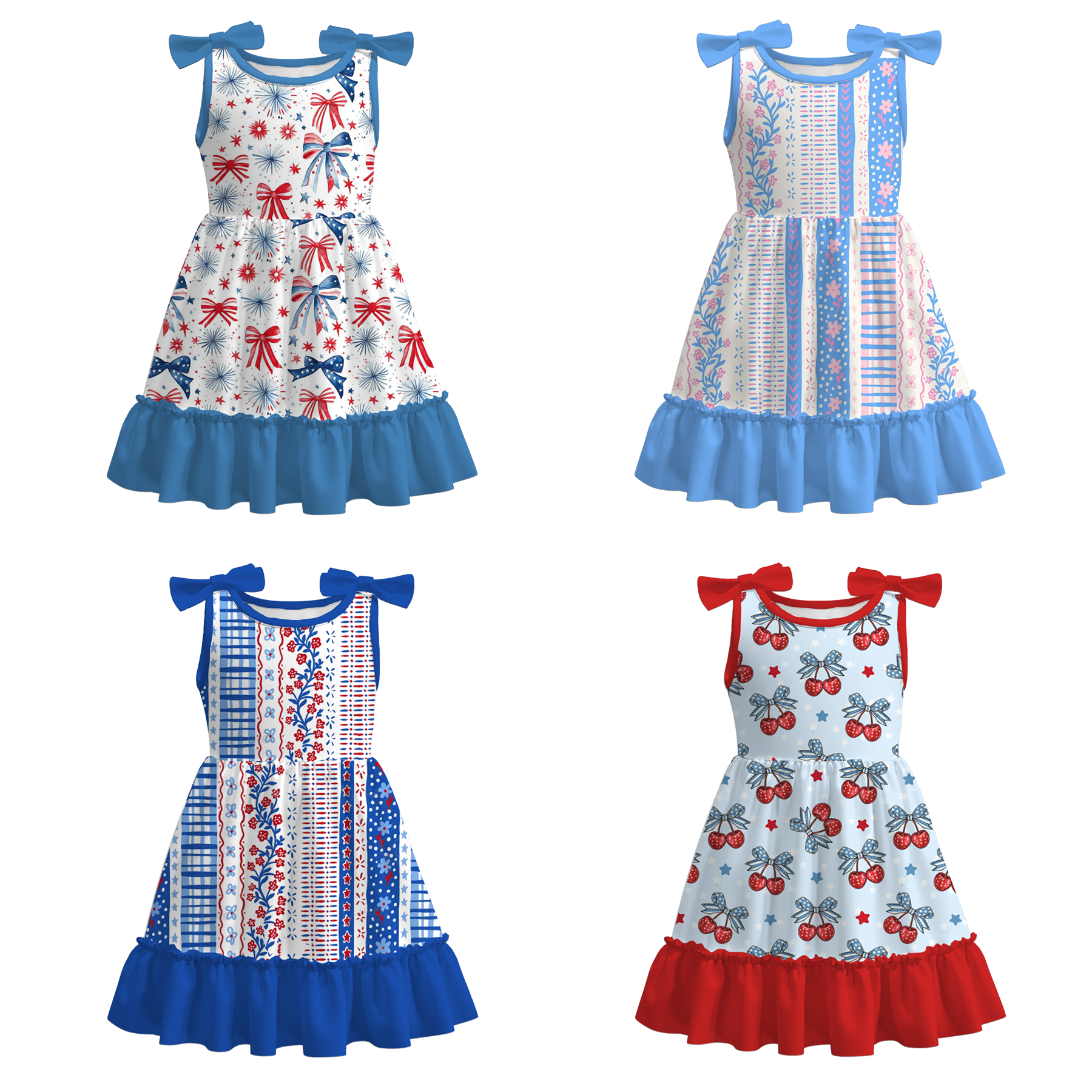 (Pre Order)Girls Patriotic&Cherry Print Dress
