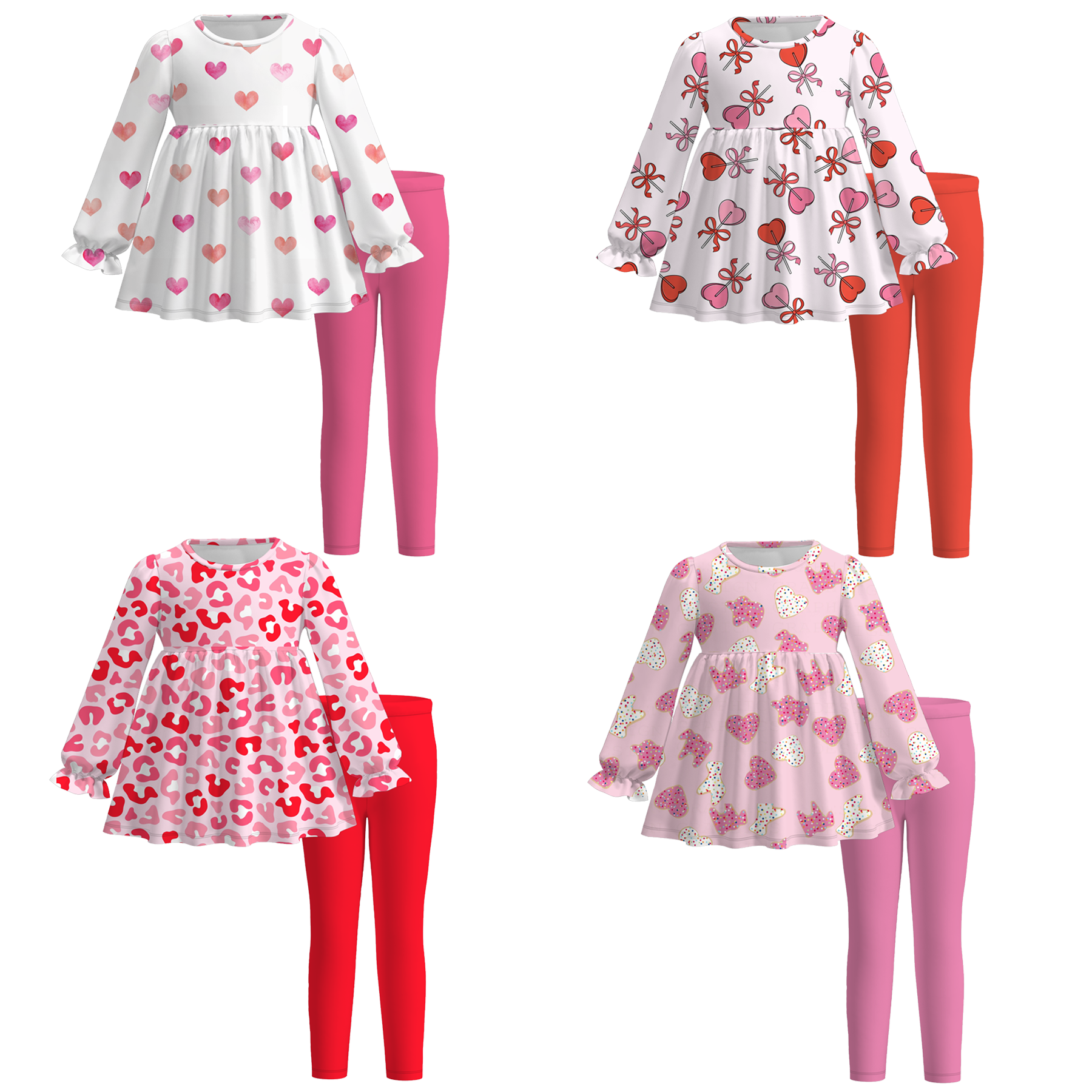 (Pre Order)Girls Valentine's Day Print Outfit Set