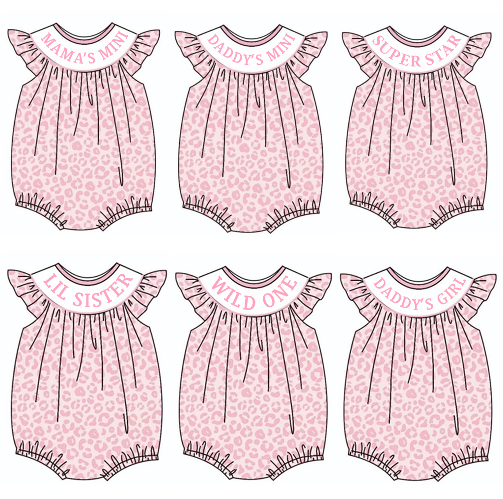 (Pre Order)Baby Girls Summer Pink Leopard Print Smocked Romper