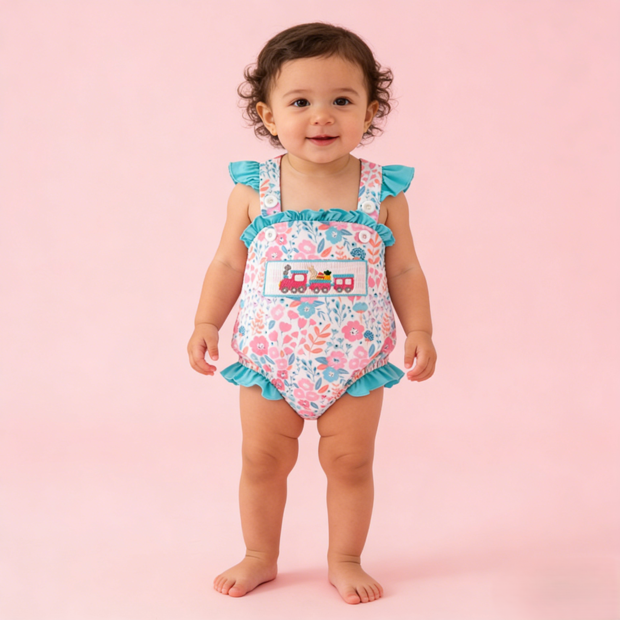 (In Stock)Baby Girls Easter Embroidery Smocked Romper