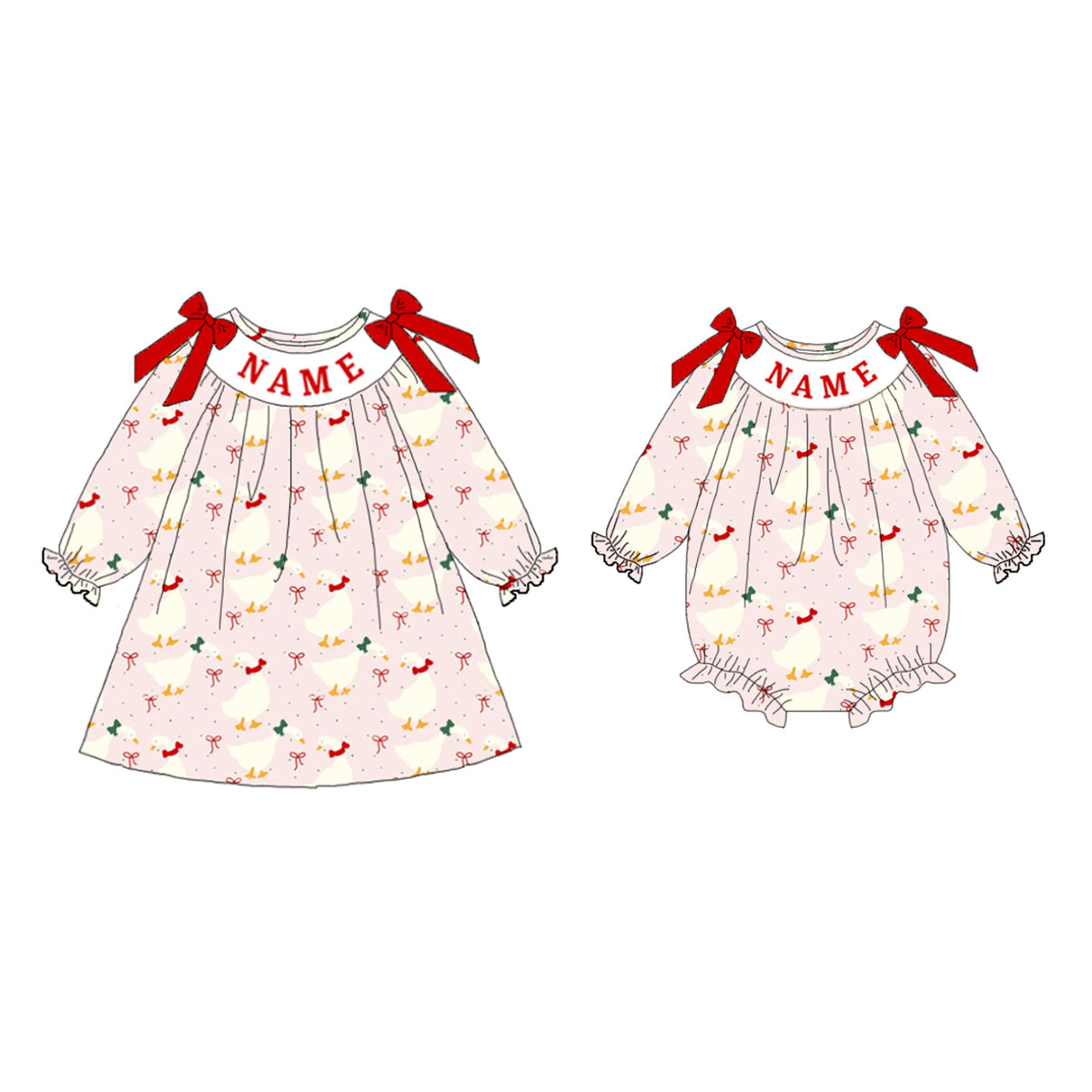 (Pre Order)Sisters Silly Goose Embroidery Smocked Dress&Romper