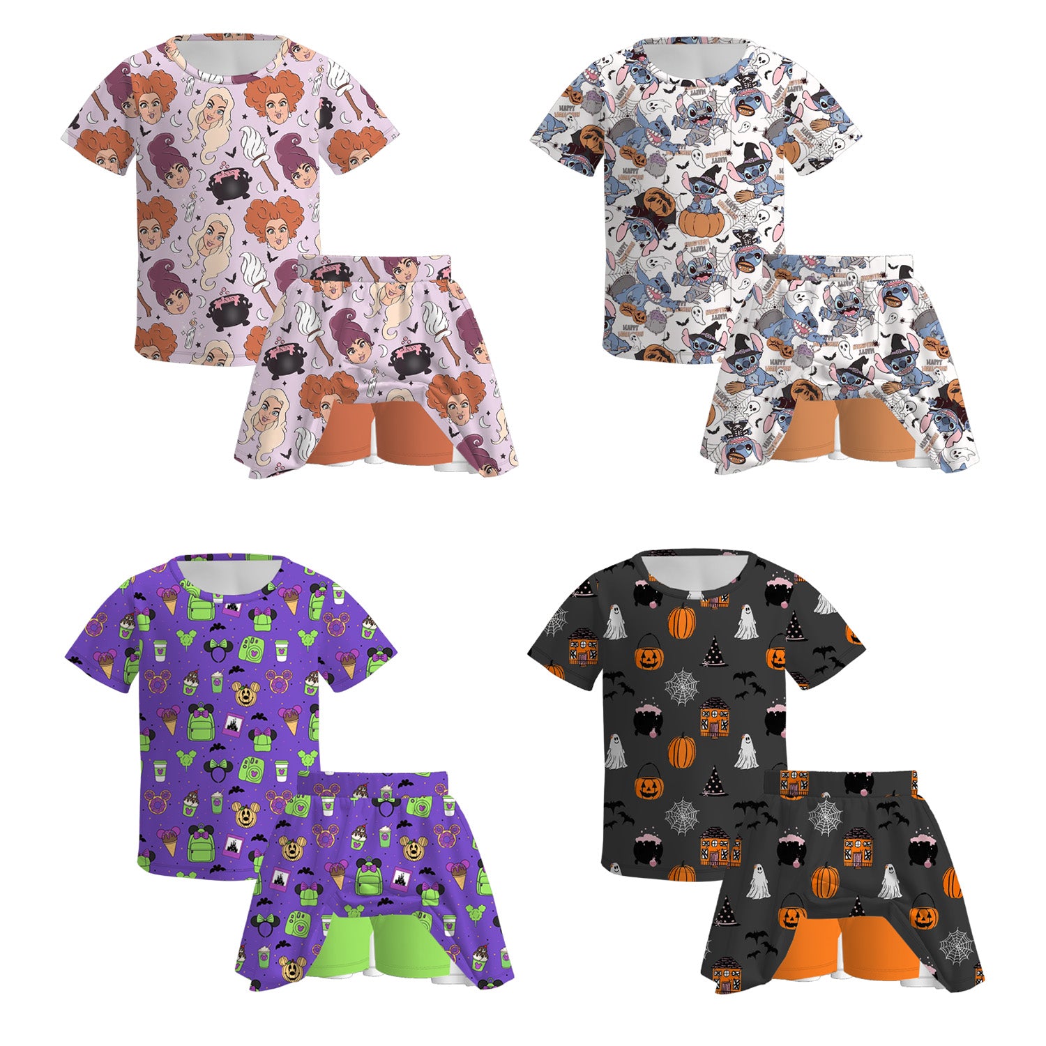 (Pre Order)Girls Halloween Pumpkin Print Skort set