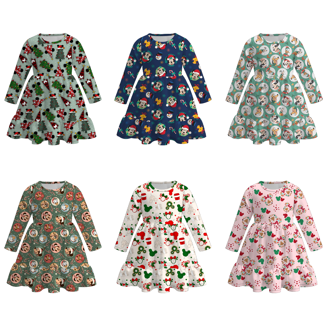 (Pre Order)Girls Christmas Cartoon Print Dress