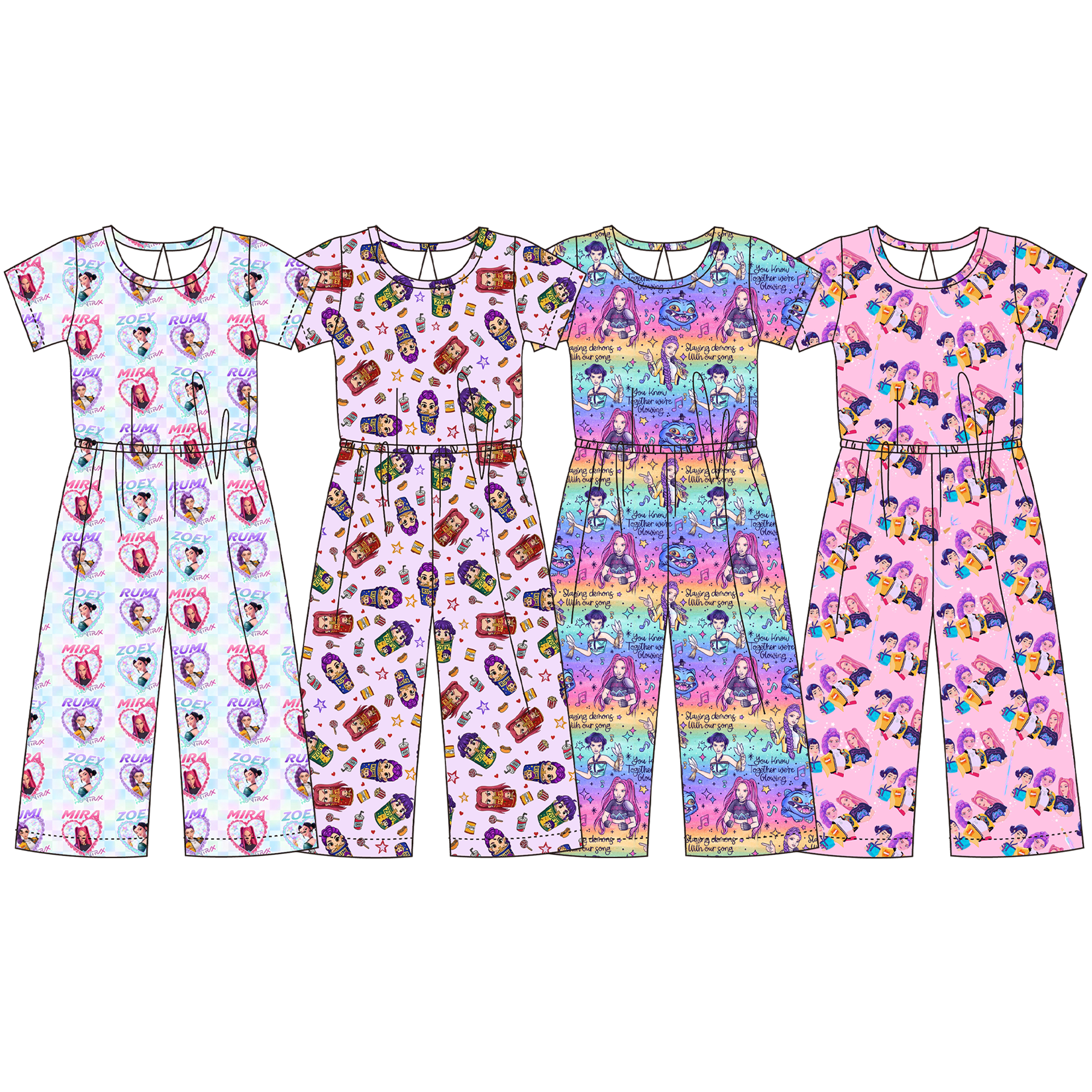 (Pre Order)Girls Spring&Summer Movie Character Print Jumpsuit