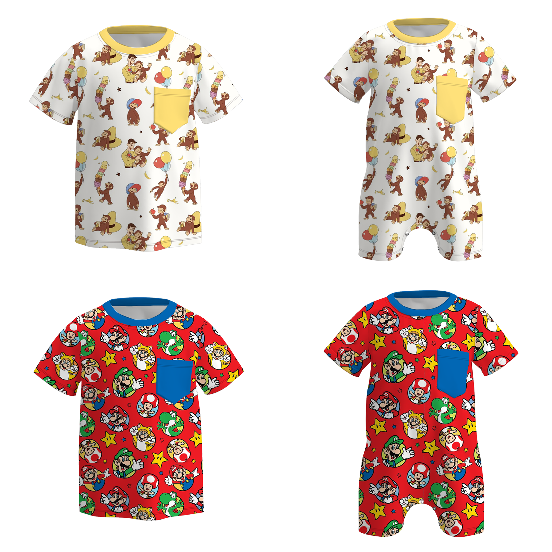 (Pre Order)Boys Spring and Summer Cartoon Print Top&Romper