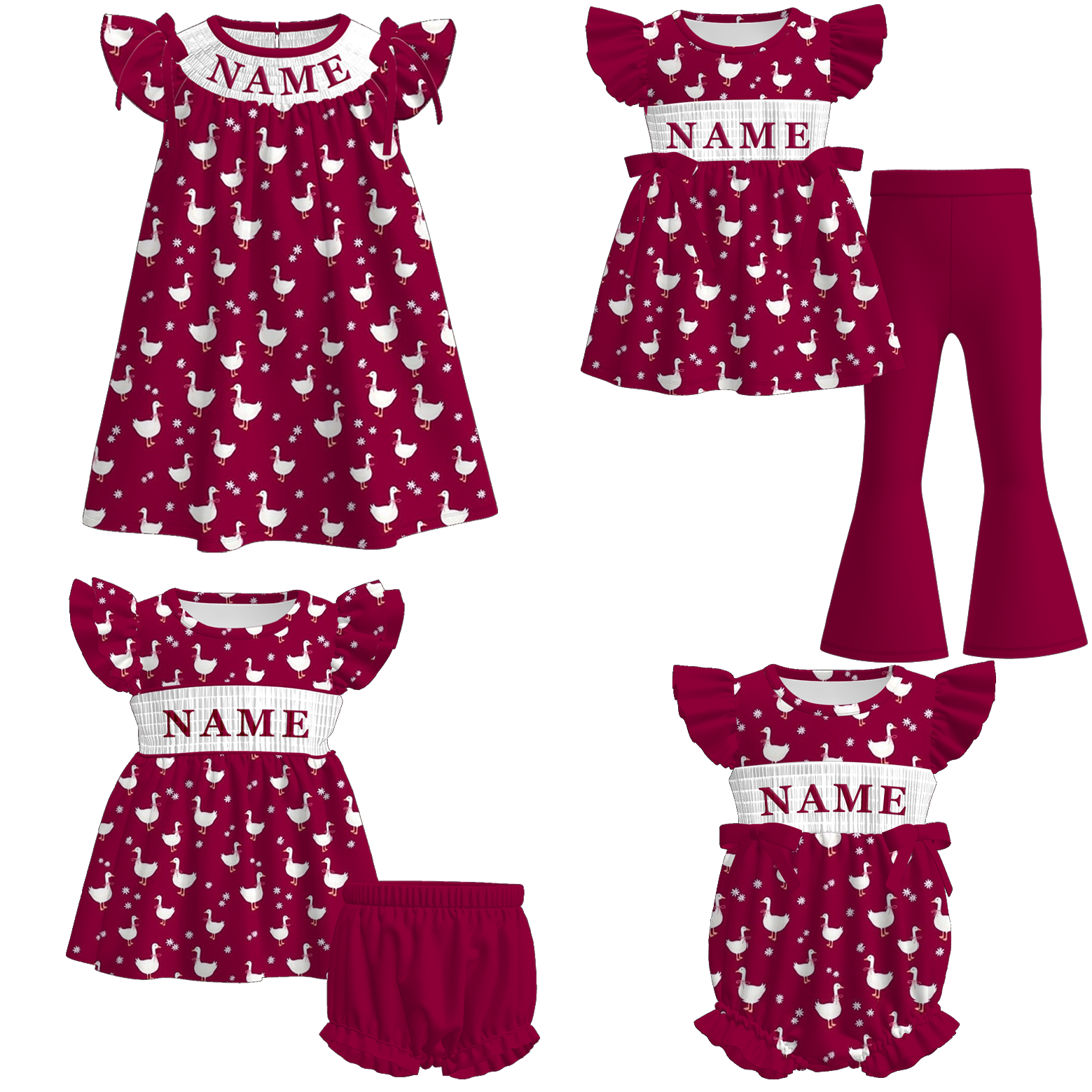 (Pre Order)Sisters Spring Goose Embroidery Smocked Dress,Set&Romper