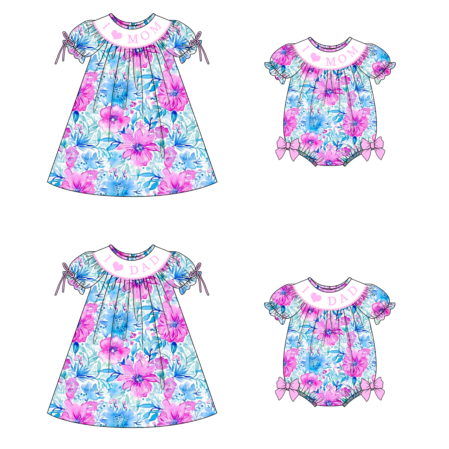 (Pre Order)Sisters Spring and Summer Embroidery Smocked Dress&Romper
