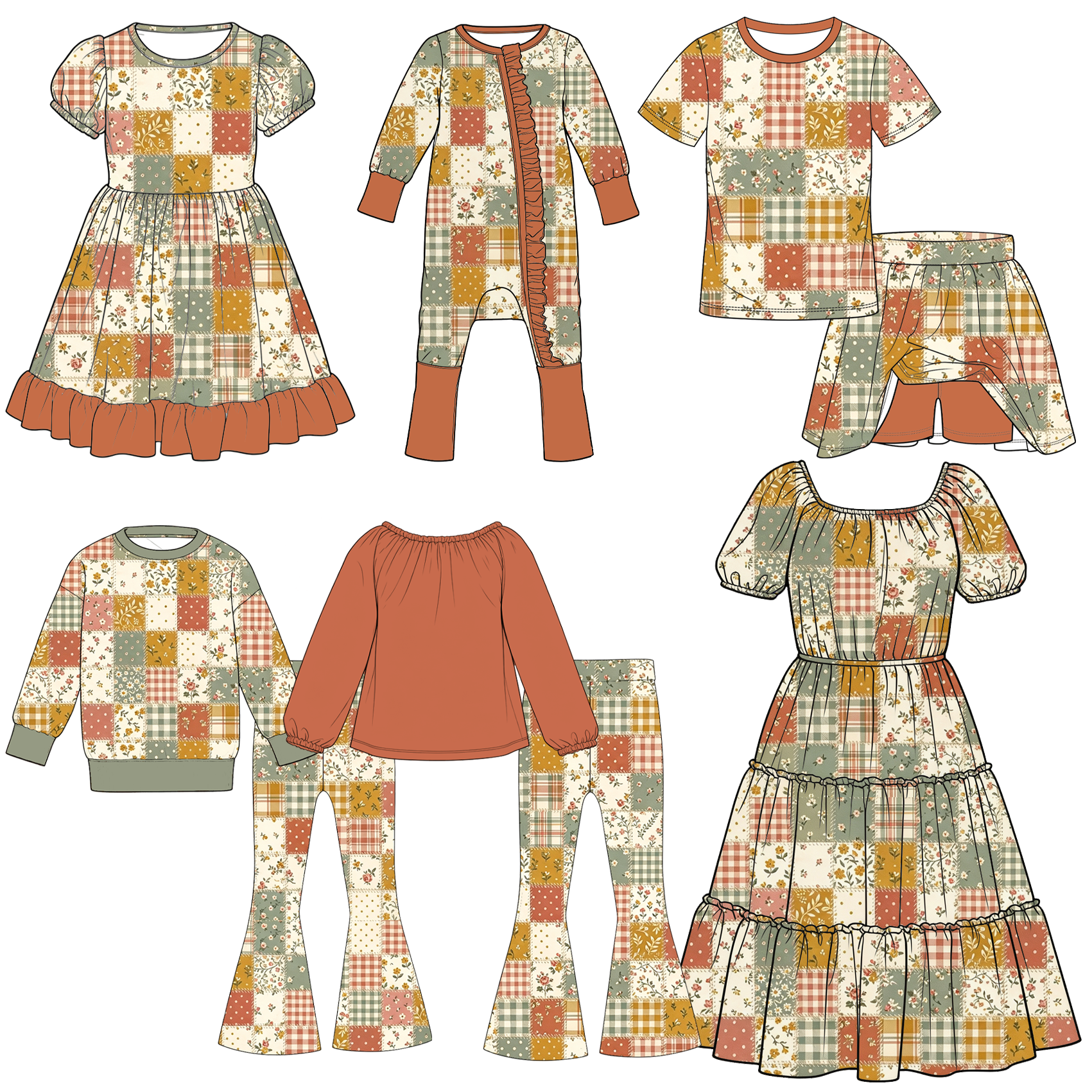 (Pre Order)Family Fall Floral Print Dress,Set&Romper