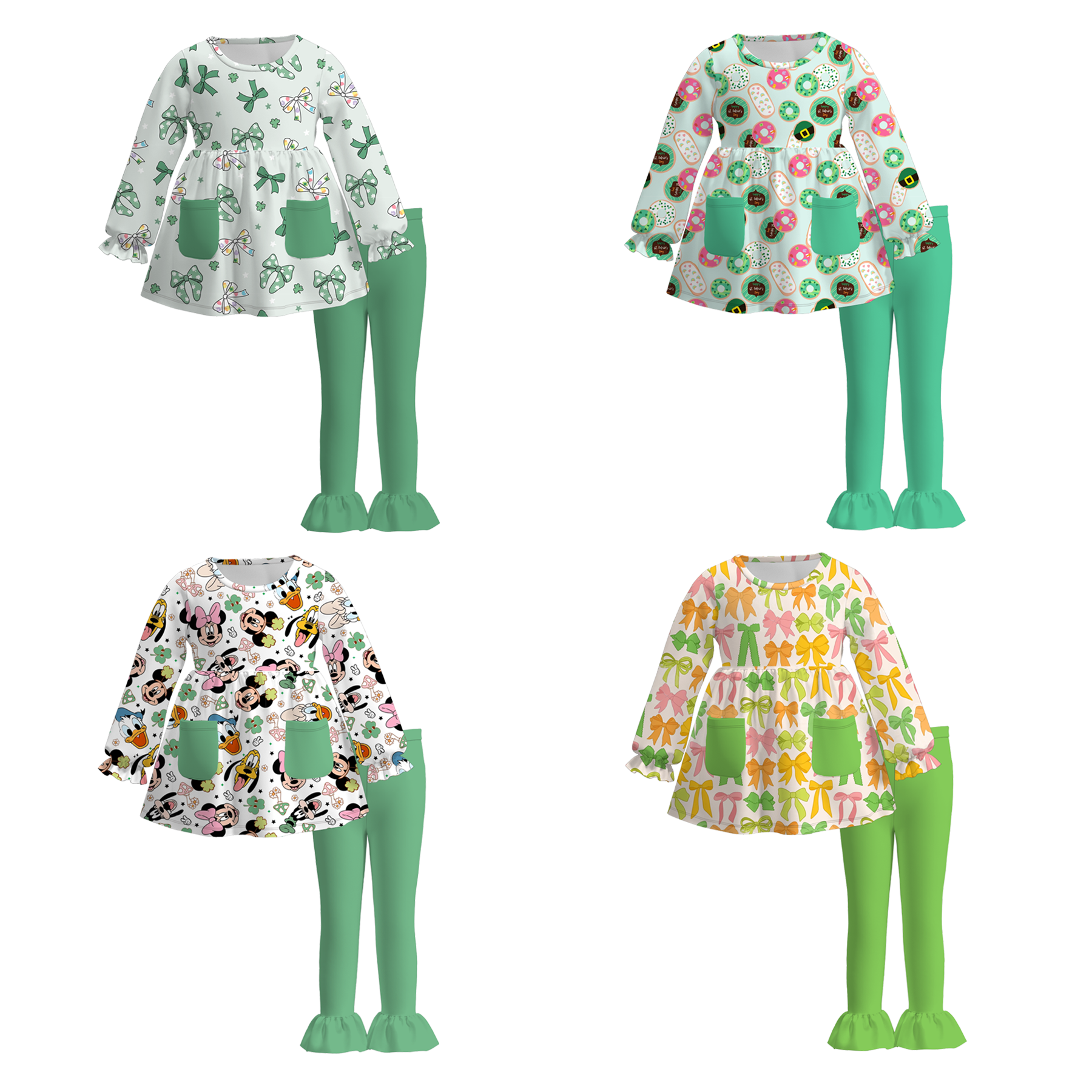 (Pre Order)Girls St.Patrick's Day Shamrock Print Outfit Set