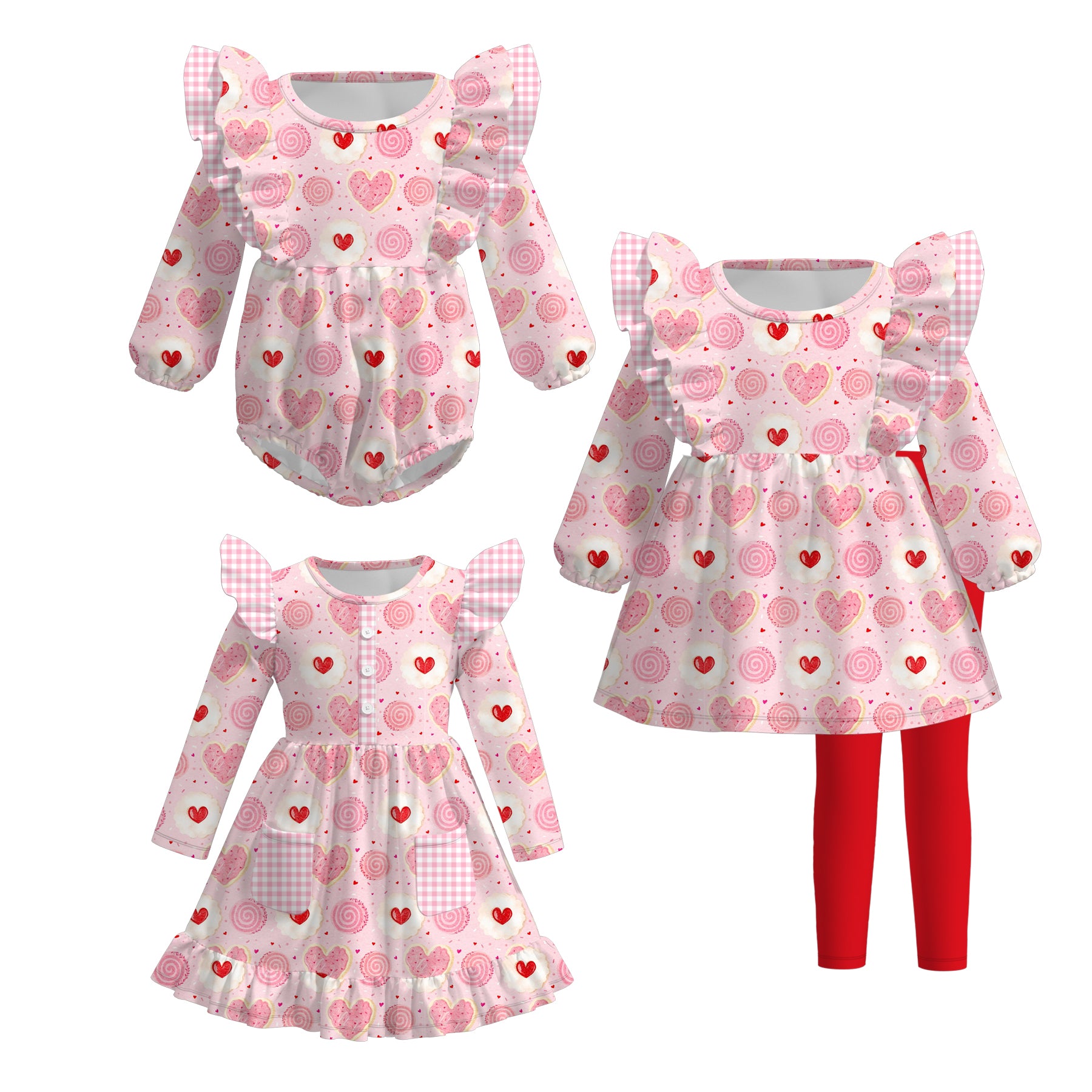 (Pre Order)Girls Valentine's Day Print Dress,Set&Romper