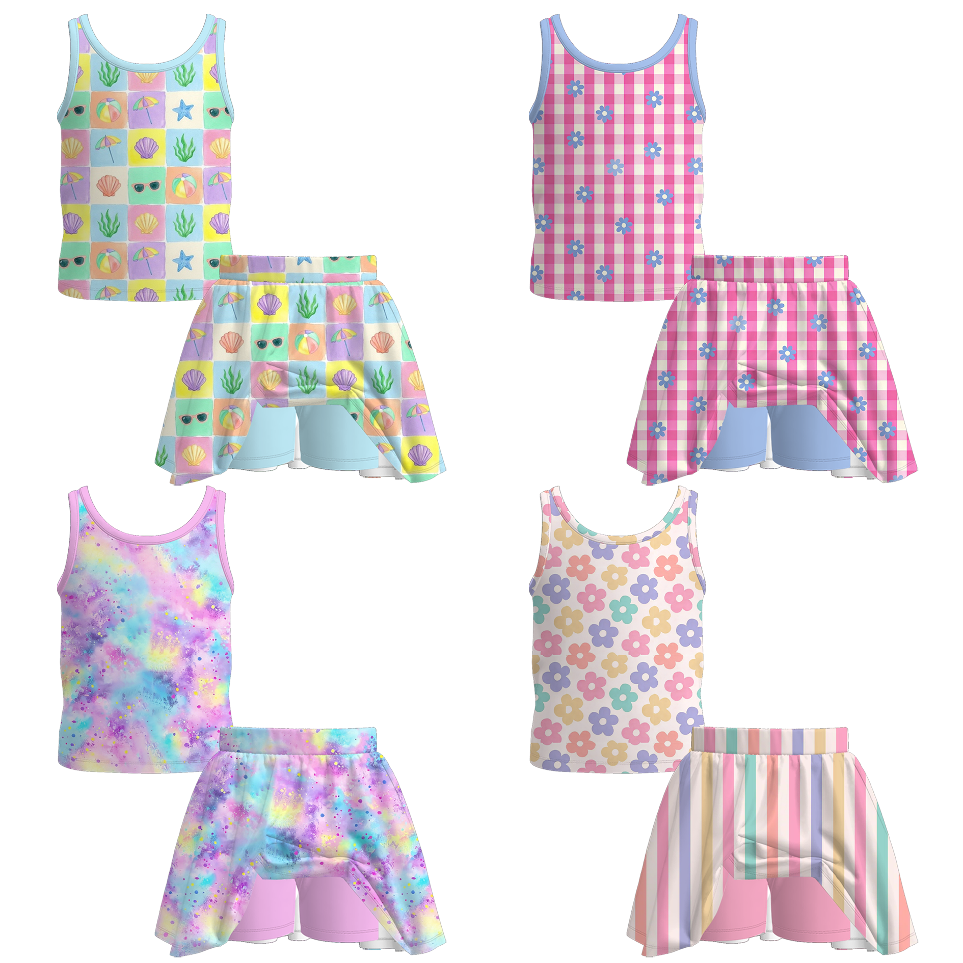 (Pre Order+Prepack Zone)Girls Spring&Summer Cartoon Print Skort Set