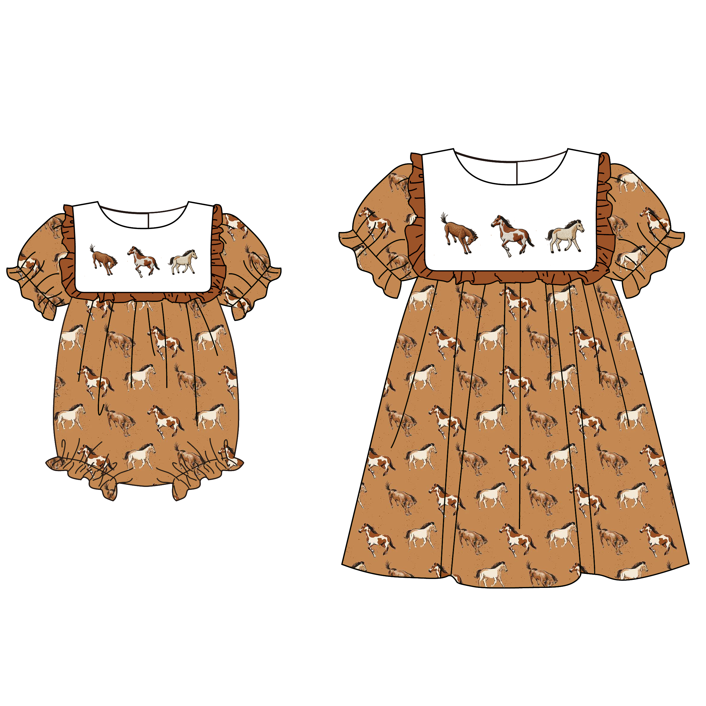 (Pre Order)Sisters Spring&Summer Horse Embroidery Dress&Romper