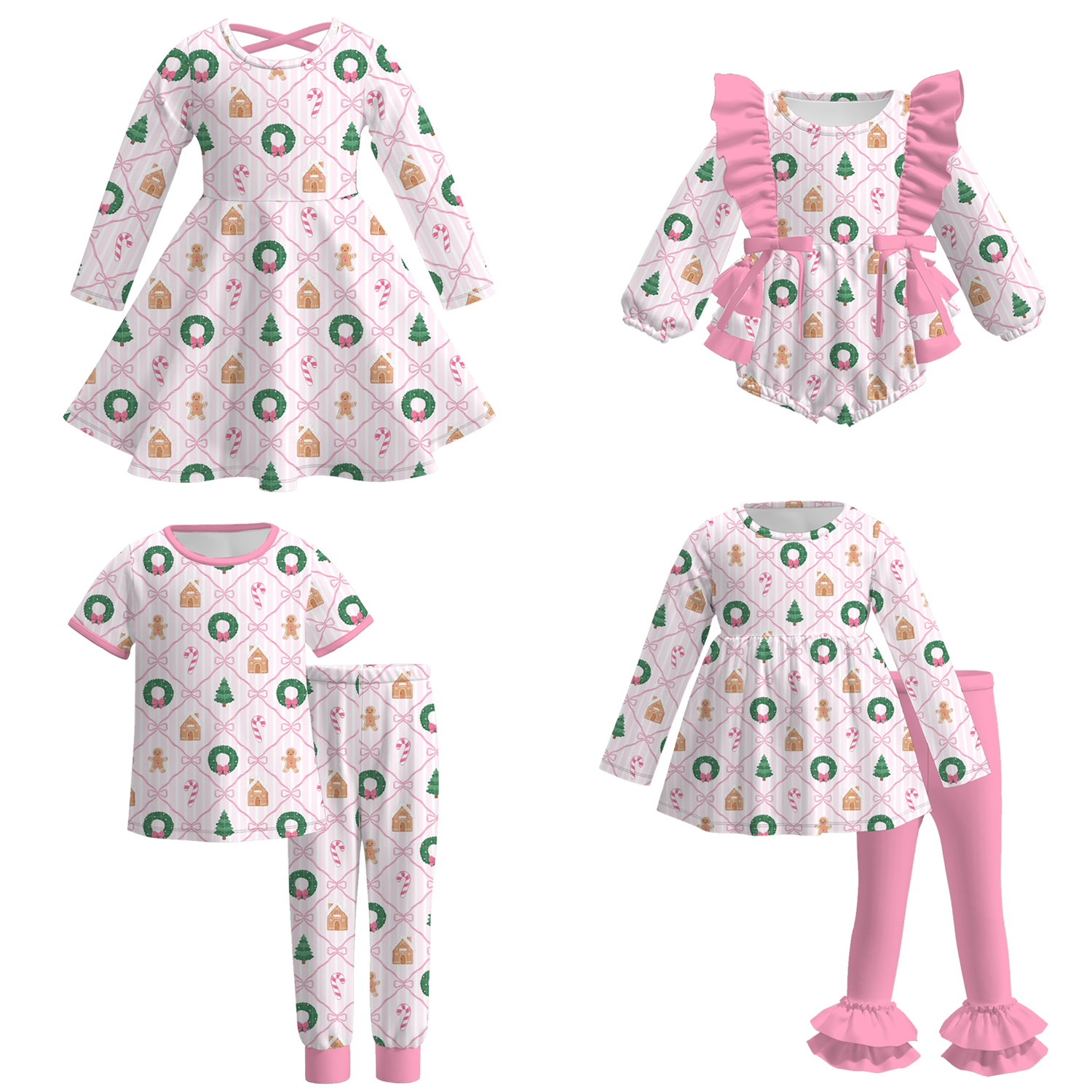 (Pre Order)Sisters Christmas Print Dress,Set&Romper