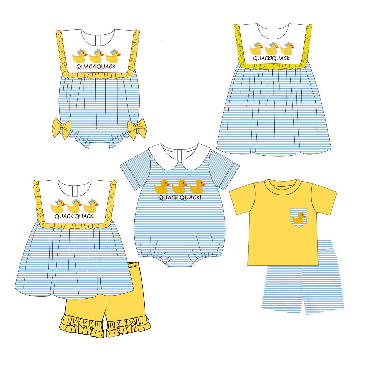 (Pre Order)Siblings Spring&Summer Duck Embroidery Dress,Set&Romper