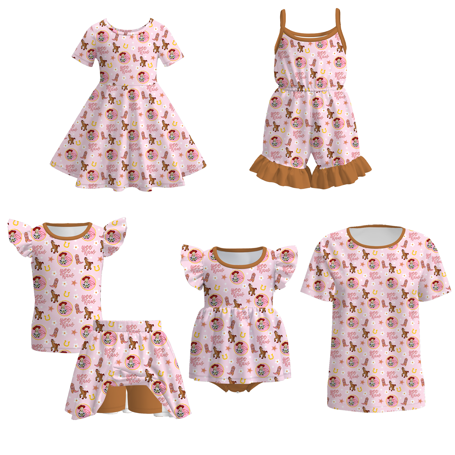 (Pre Order)Family Spring&Summer Cartoon Toy Print Dress,Set,Jumpsuit,Romper&Top