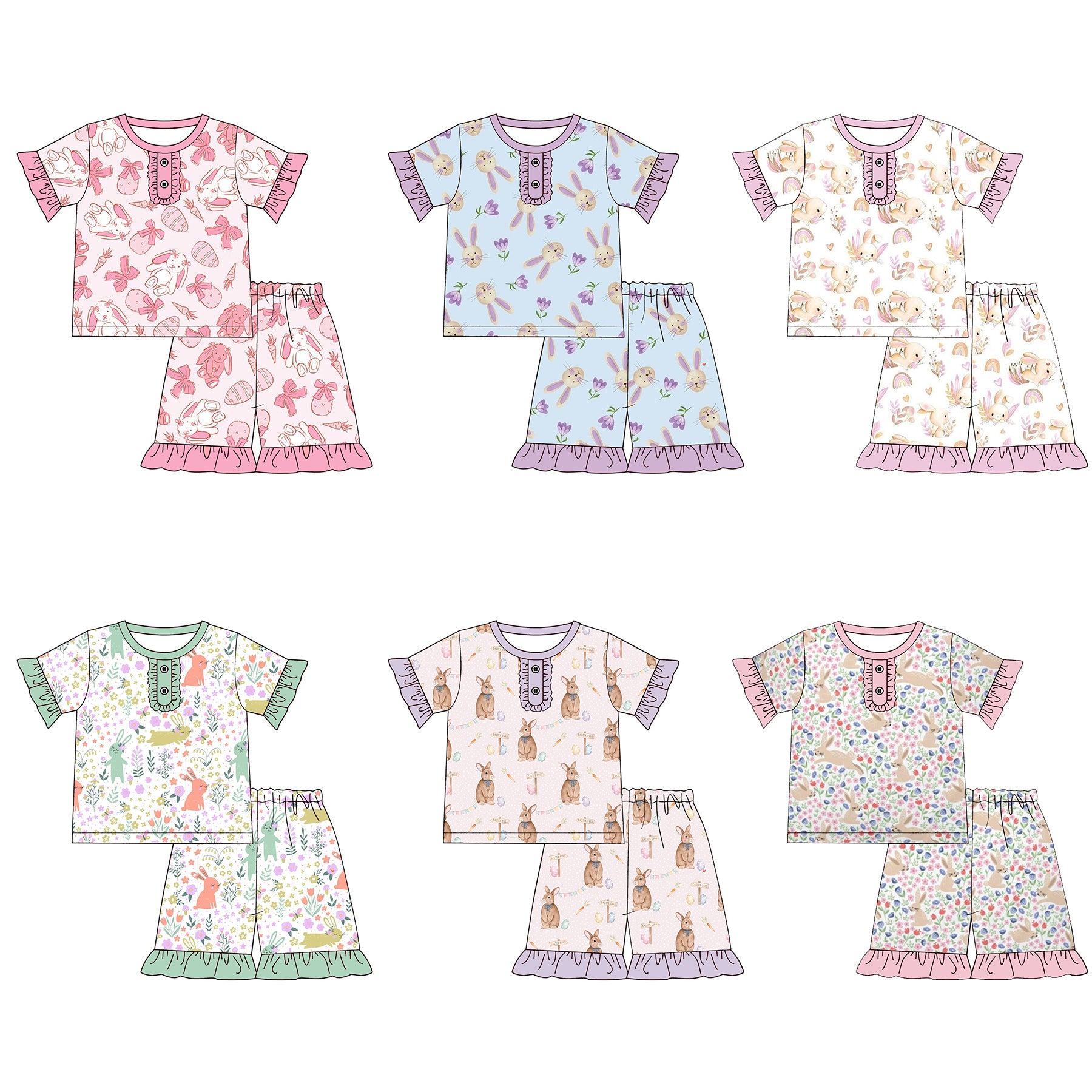 (Pre Order)Girls Easter Bunny Print Pajamas