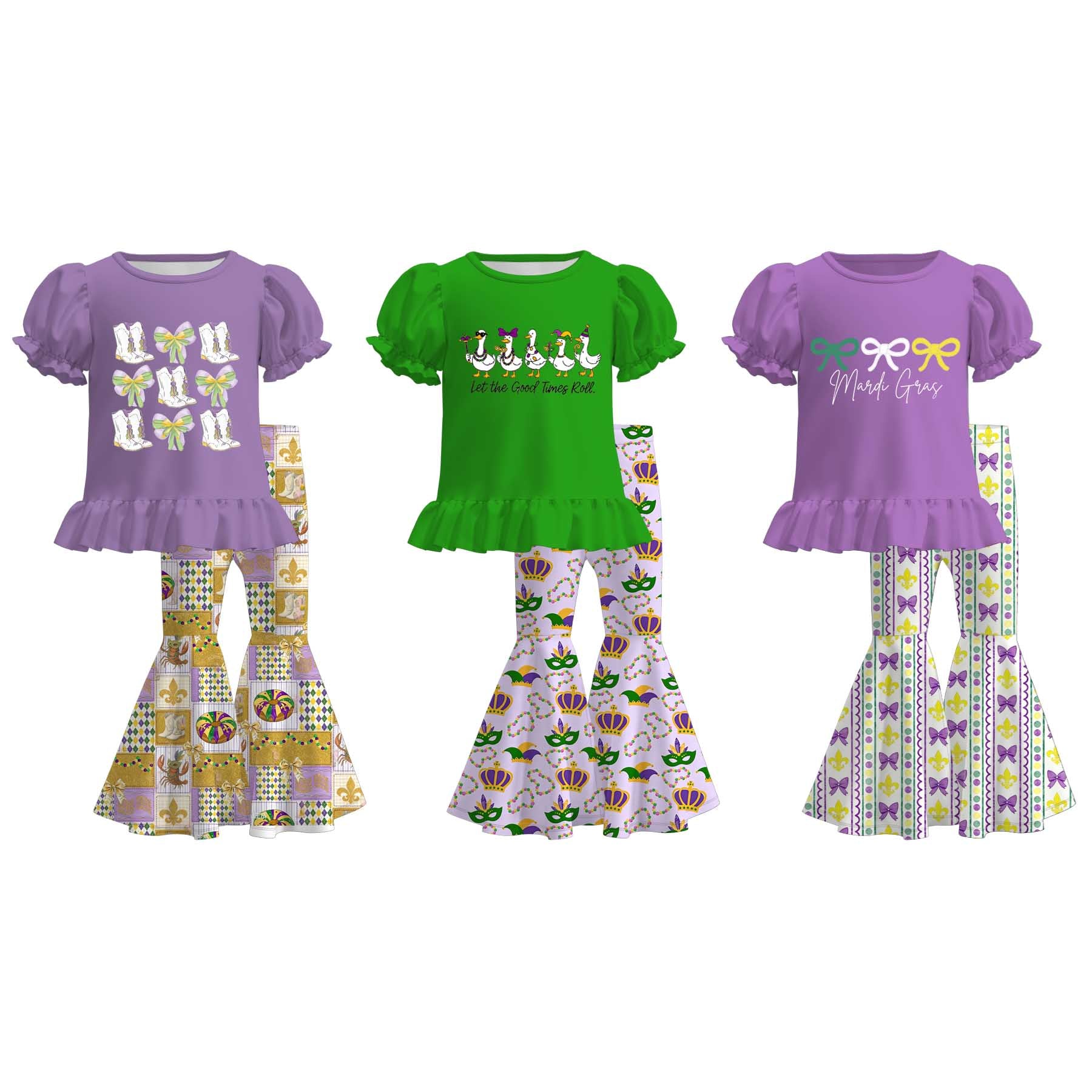 (Pre Order)Girls Mardi Gras Print Outfit Set