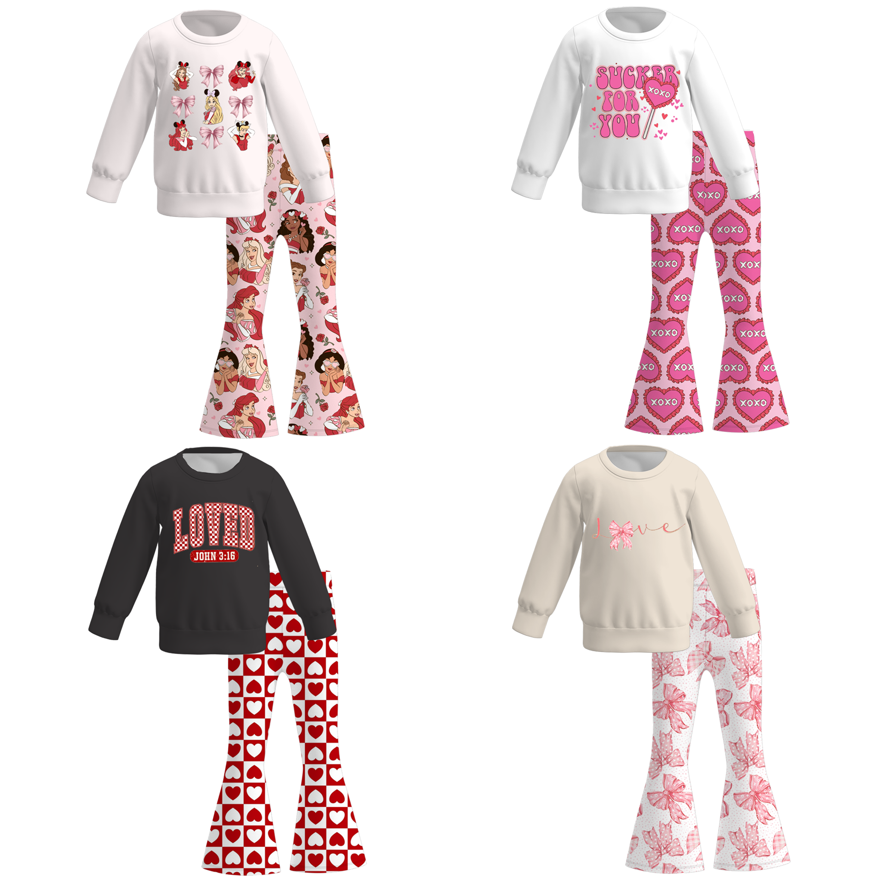 (Pre Order)Girls Valentine's Day Print Sweatshirt Bell Pants Set