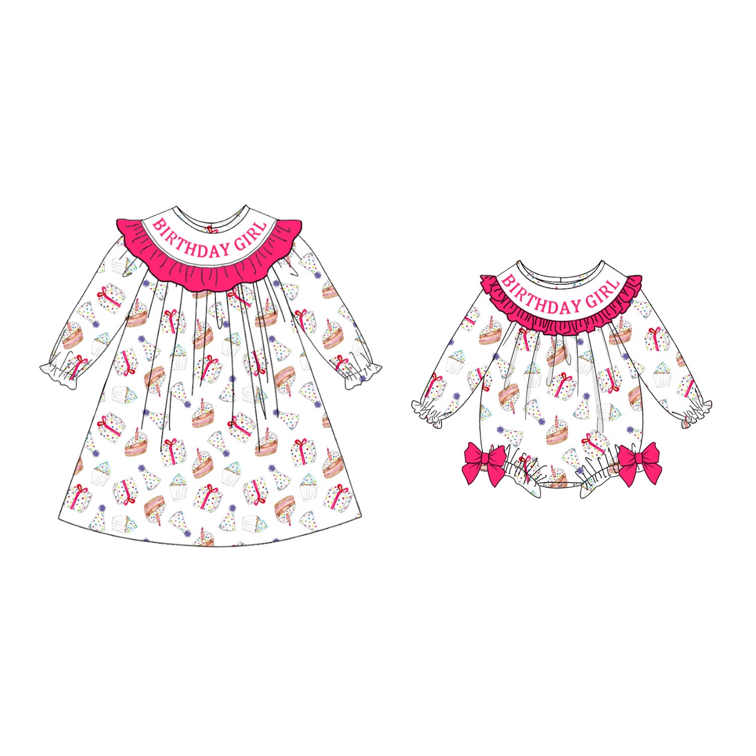 (Pre Order)Sisters Birthday Girl Embroidery Smocked Dress&Romper