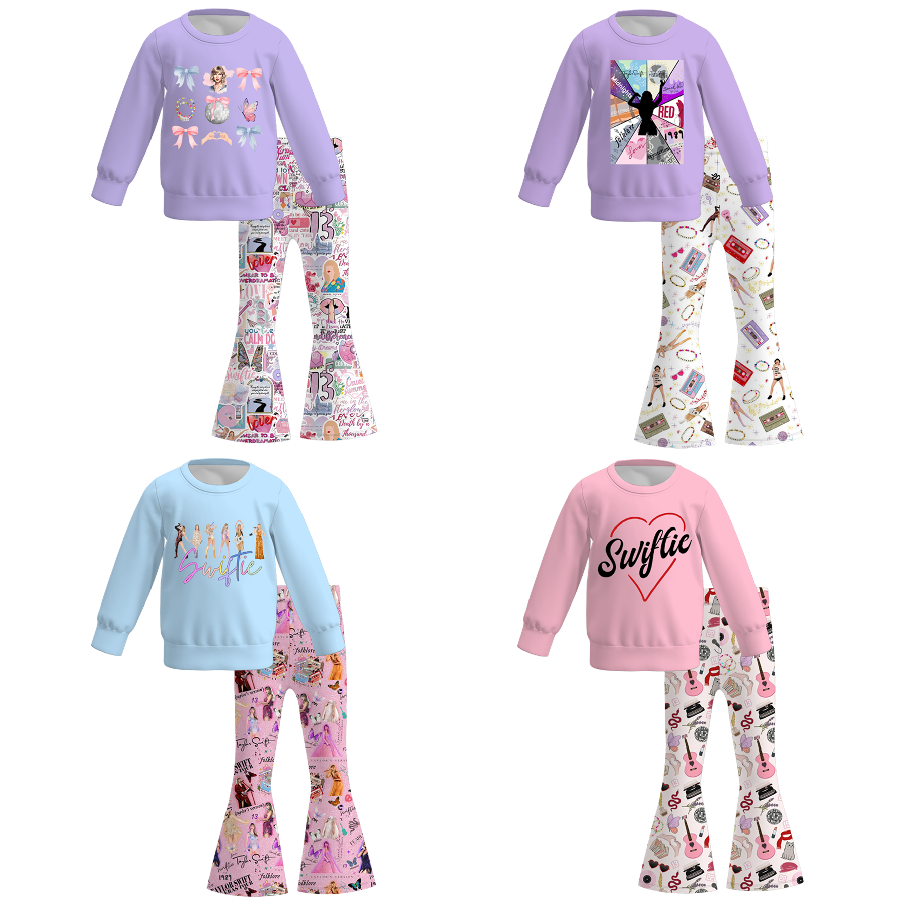 (Pre Order)Girls TS Print Sweatshirt Bell Pants Set