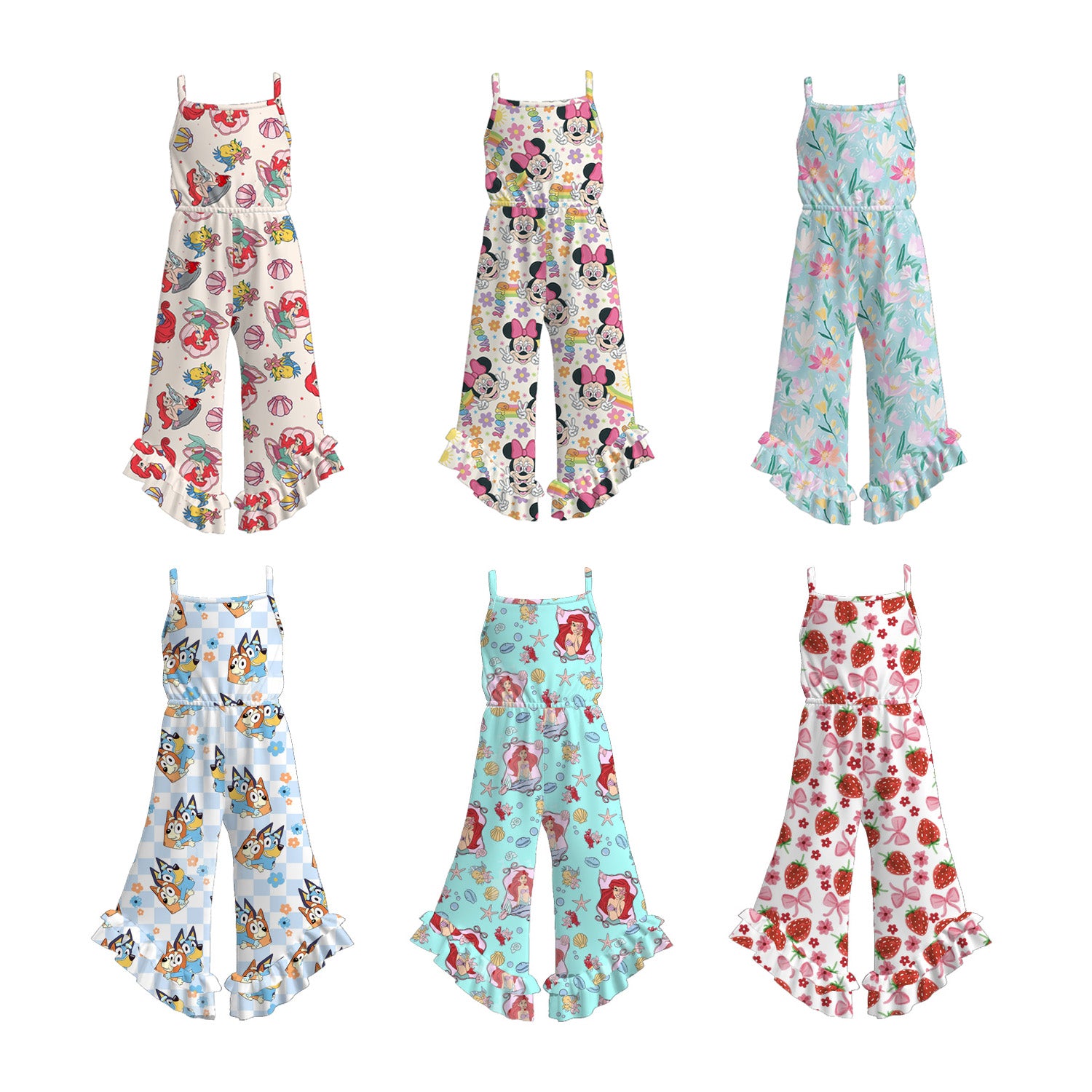 (Pre Order)Girls Spring and Summer Cartoon&Princess Print Jumpsuit