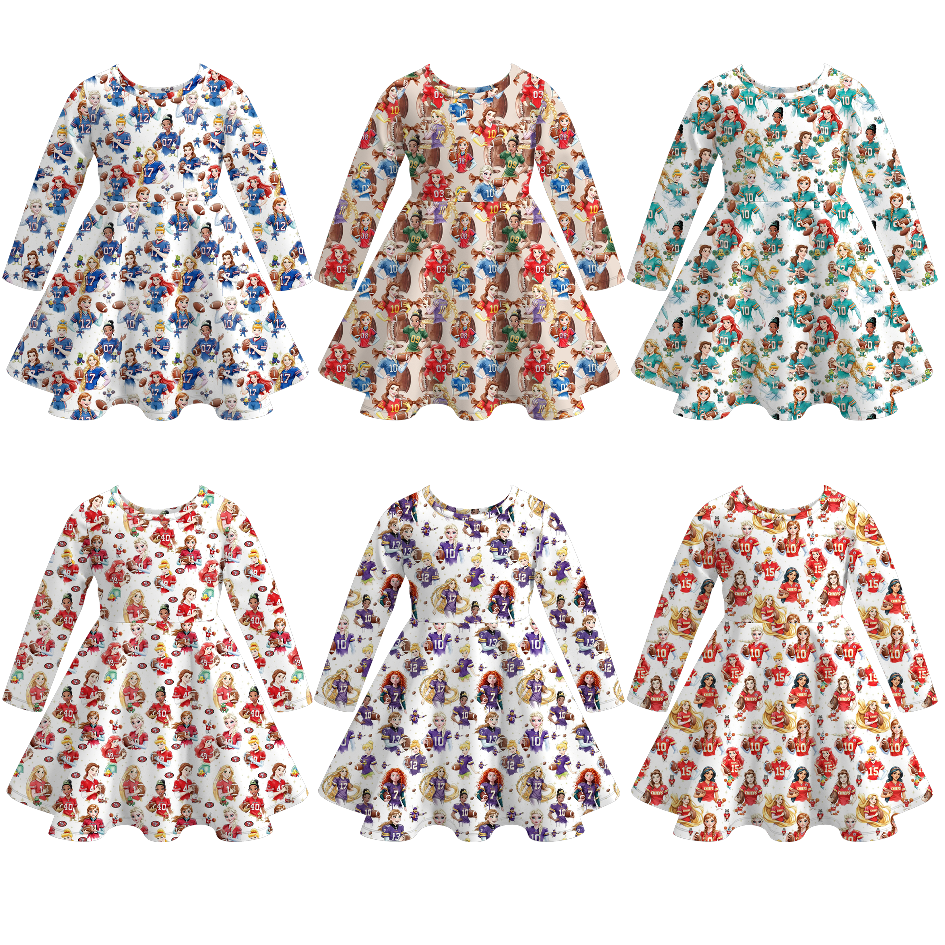 (Pre Order)Girls Spring&Summer Football Princess Print Dress