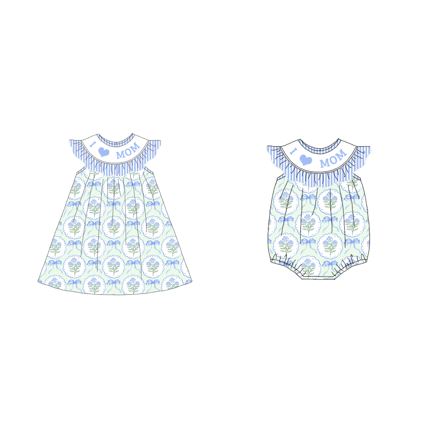 (Pre Order)Sisters Spring and Summer I♥MAMA Embroidery Smocked Dress&Romper