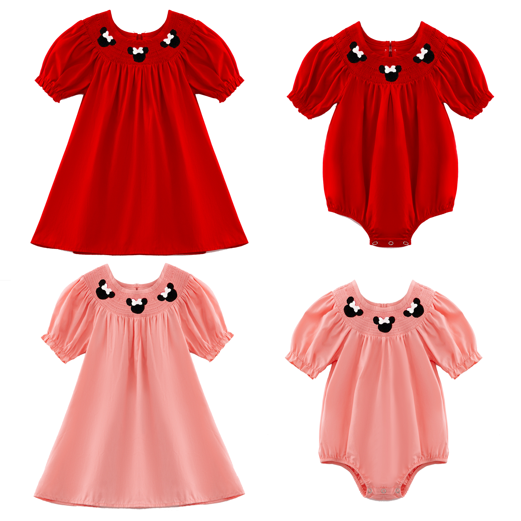 (Pre Order)Girls Cartoon Embroidery Smocked Dress and Romper