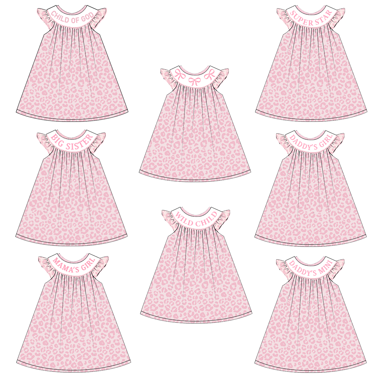 (Pre Order)Girls Summer Pink Leopard Smocked Embroidery Dress