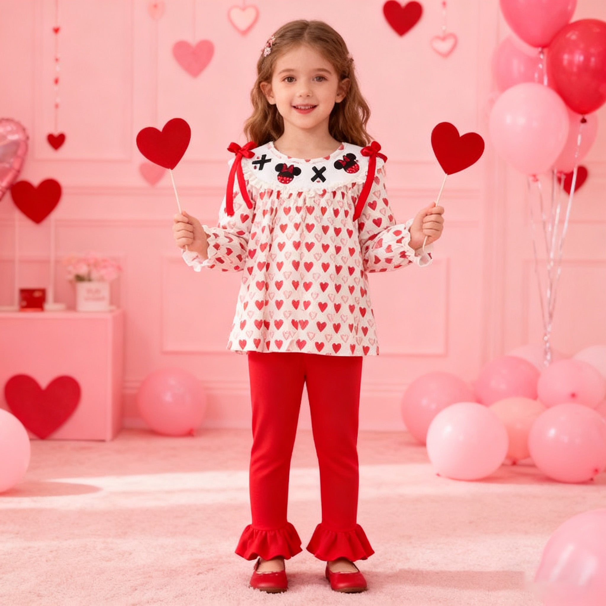 (In Stock)Girls Valentine's Day Embroidery Outfit Set