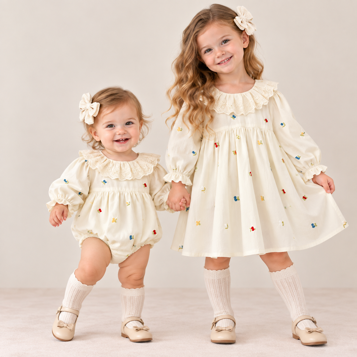 (Pre Order 2 Weeks)Sisters Fall Floral Embroidery Lace Dress&Romper