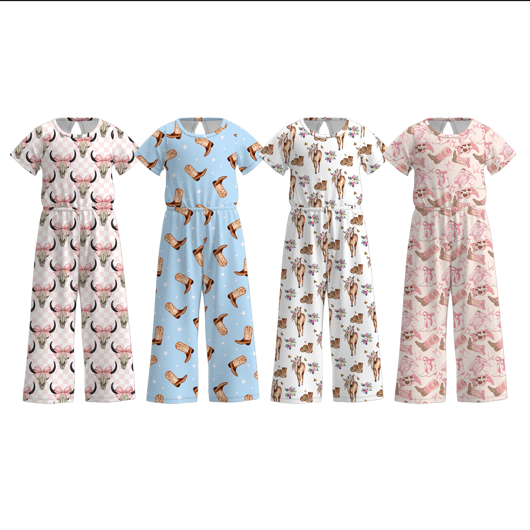 (Pre Order)Girls Fall Western Cowhand Print Jumpsuit