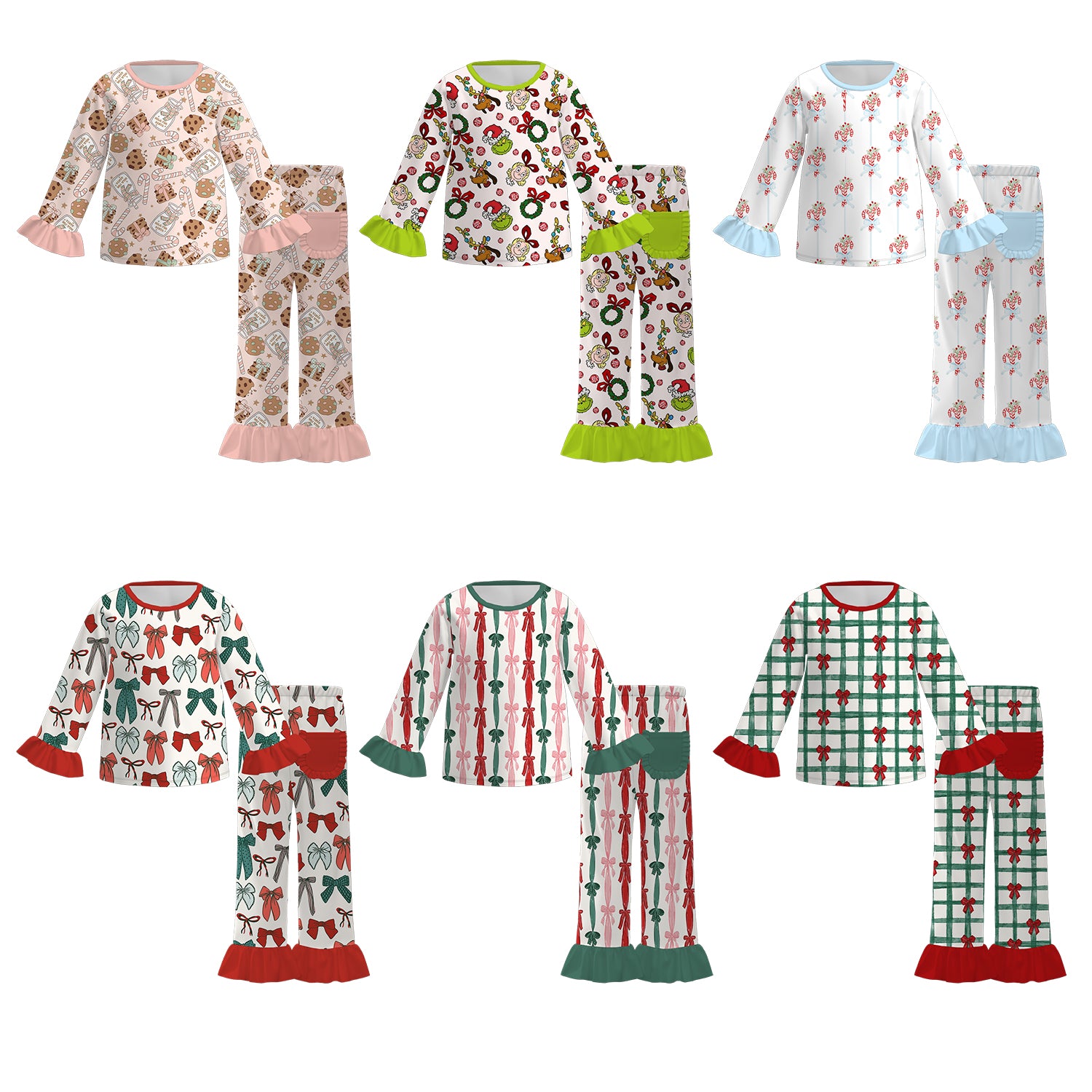 (Pre Order)Girls Christmas Cartoon Print Pajamas