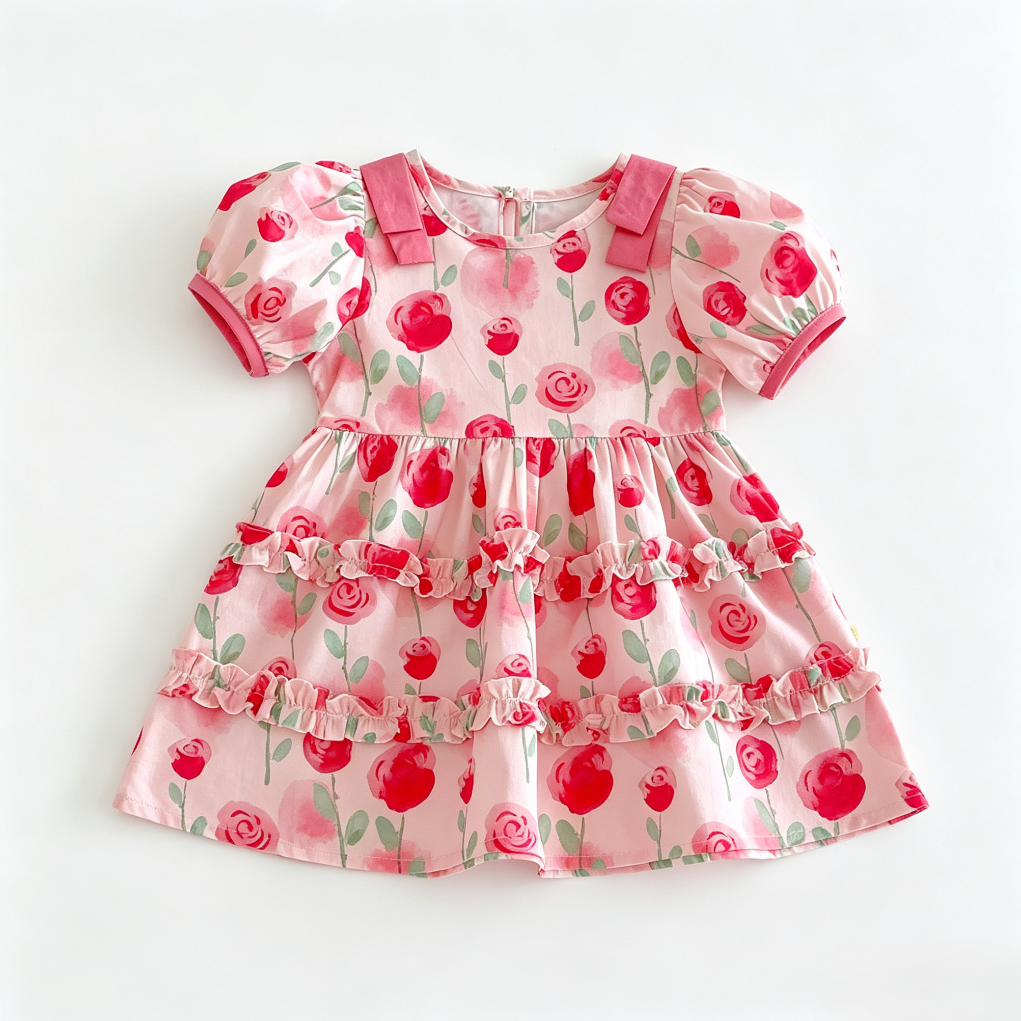 (Pre Order 2 Weeks)Girls Fall Floral Print Puff Sleeves Dress