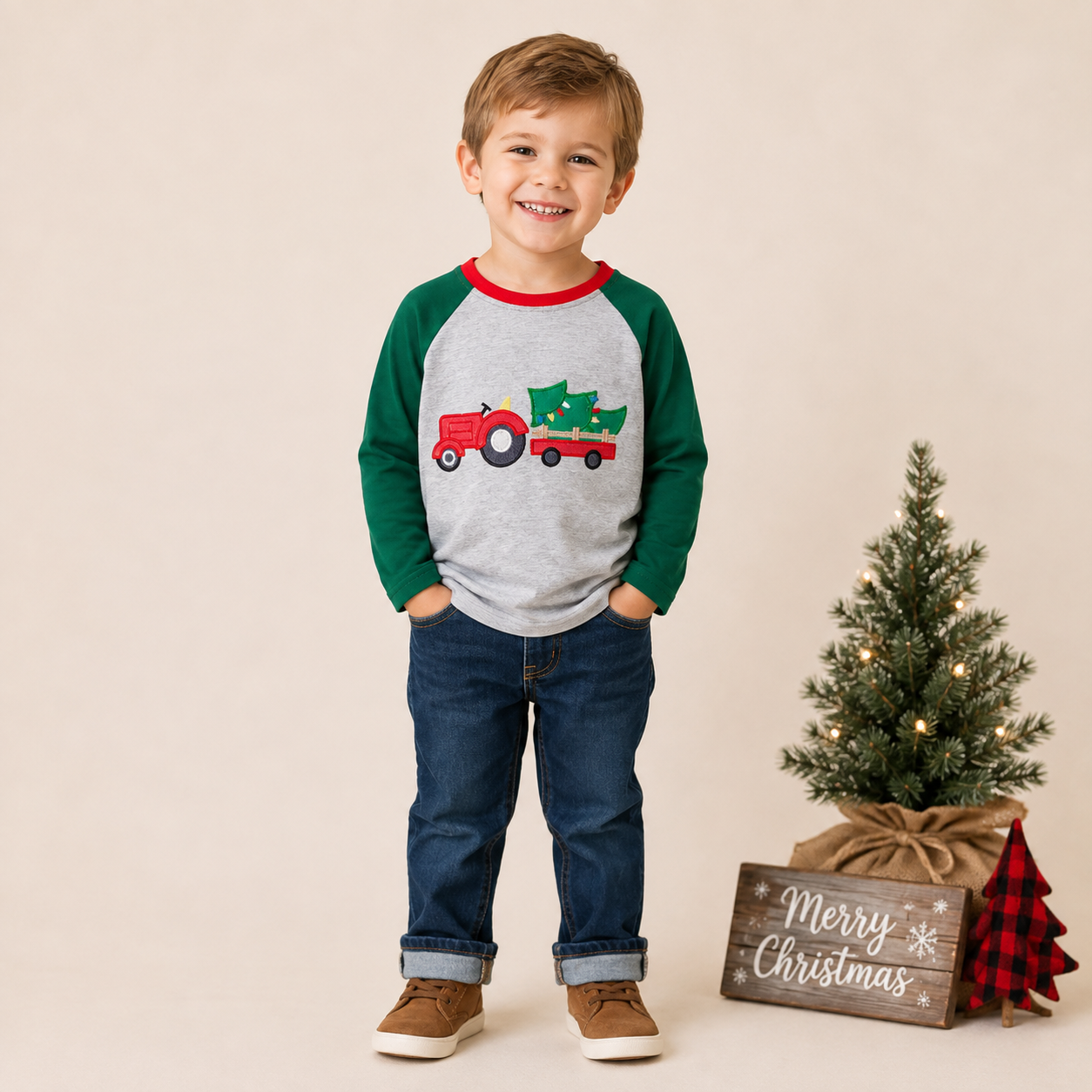 (In Stock)Boys Christmas Applique Cotton Top