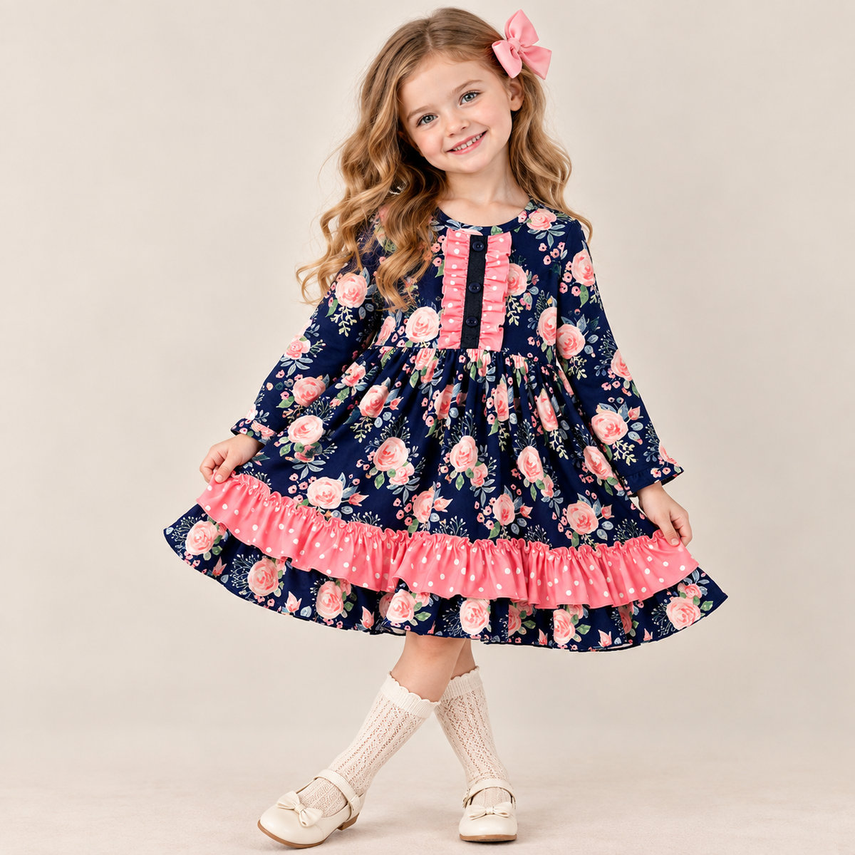 (In Stock)Girls Fall Floral Print Dress