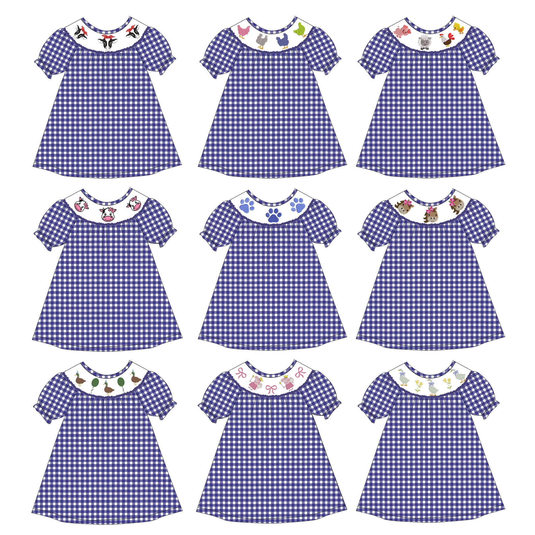 (Pre Order)Girls Farmer Embroidery Bubbles Smocked Dress
