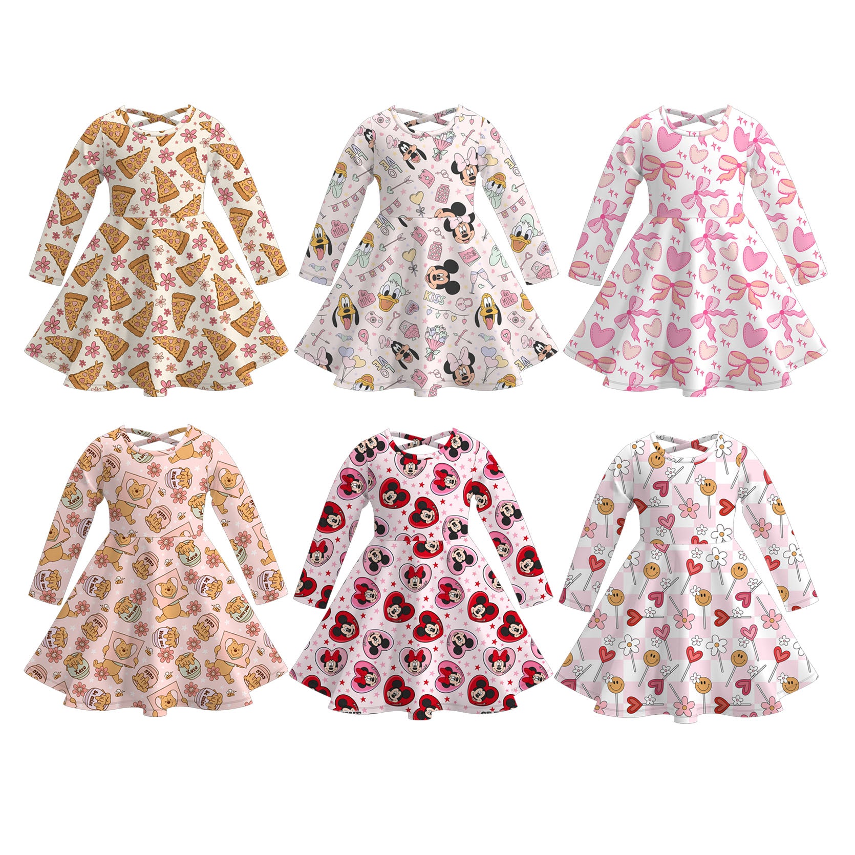 (Pre Order)Girls Valentine's Day Cartoon Print Dress