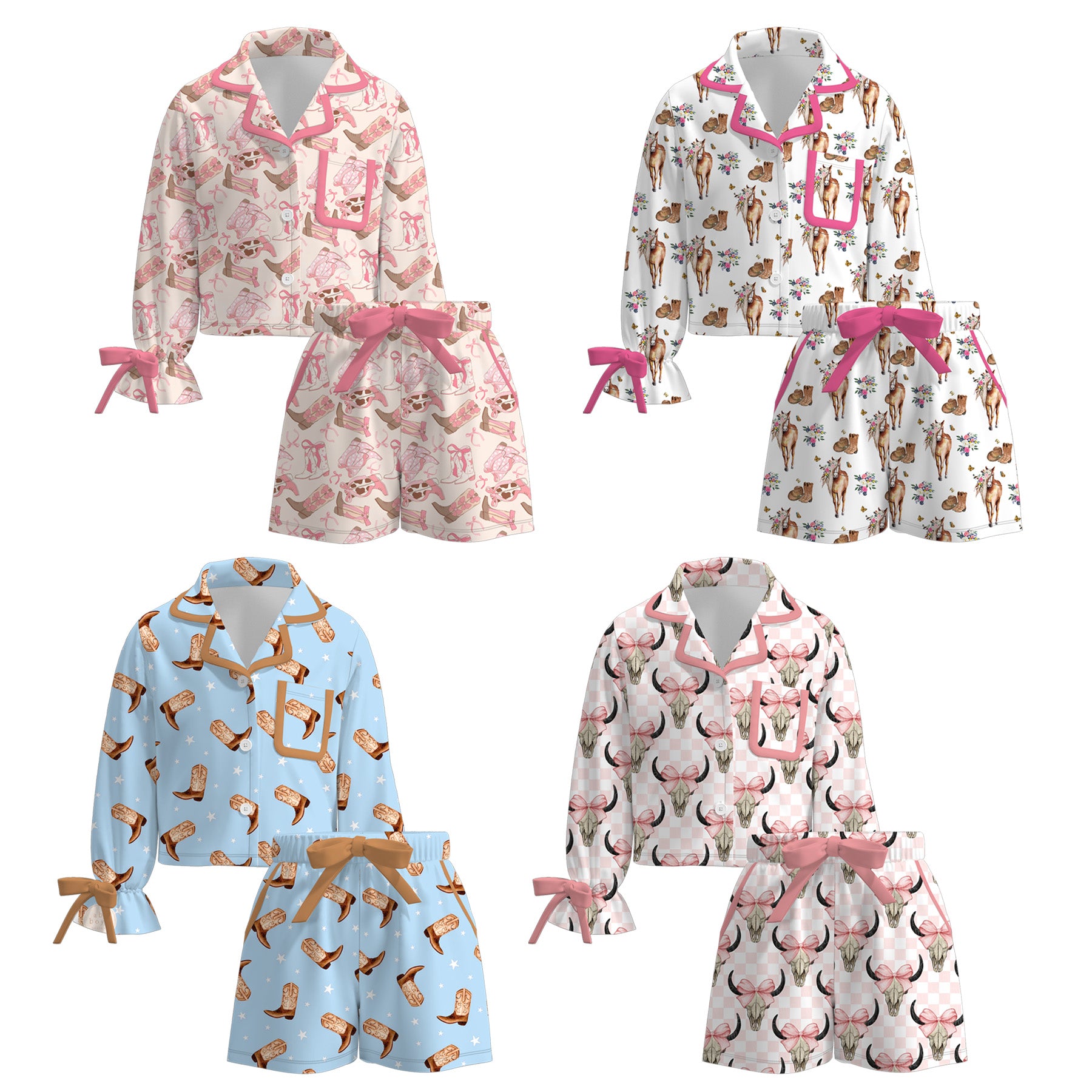 (Pre Order)Girls Fall Western Cowhand Print Pajamas Set