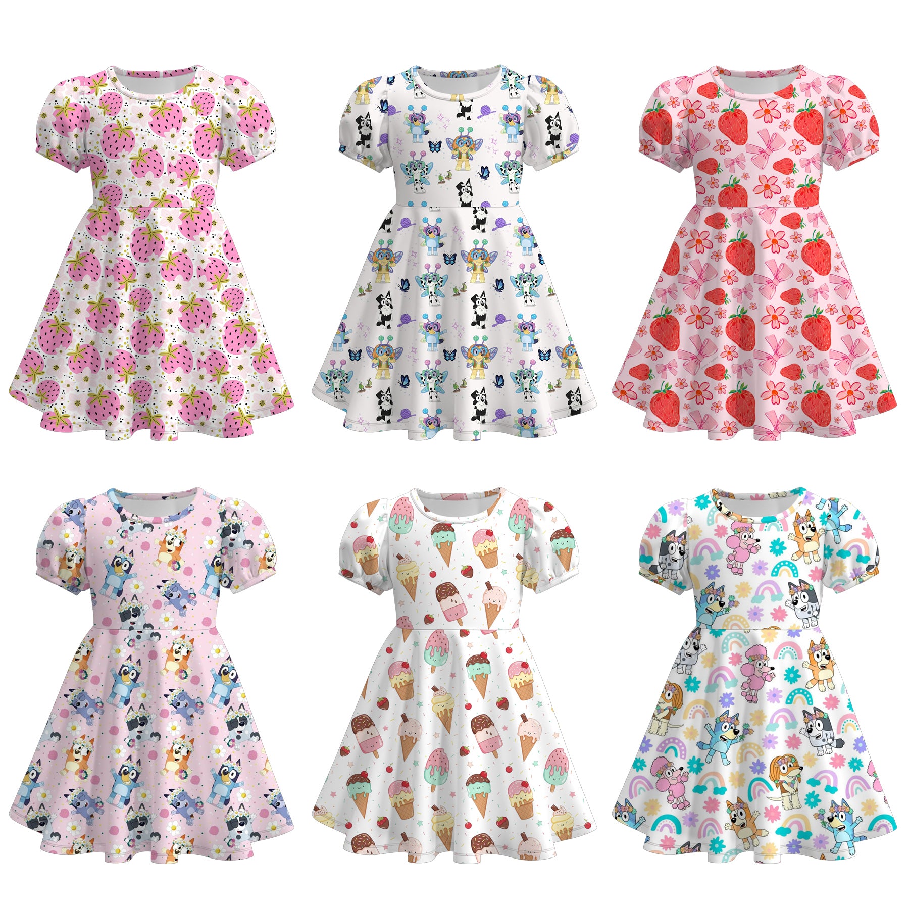 (Pre Order)Girls Spring and Summer Strawberry&Cartoon Print Dress
