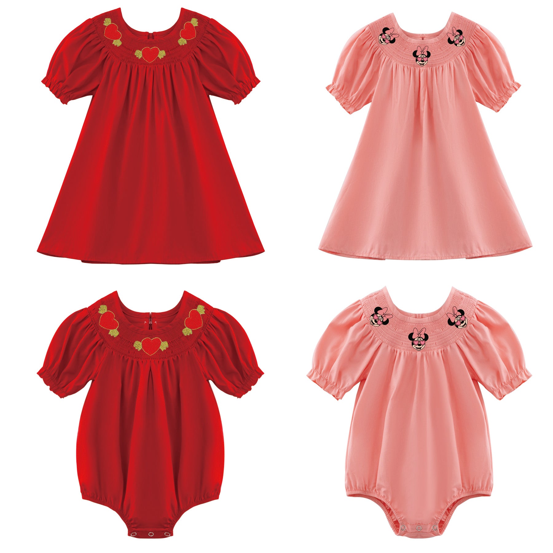 (Pre Order)Girls Valentine's Day Embroidery Smocked Dress and Romper