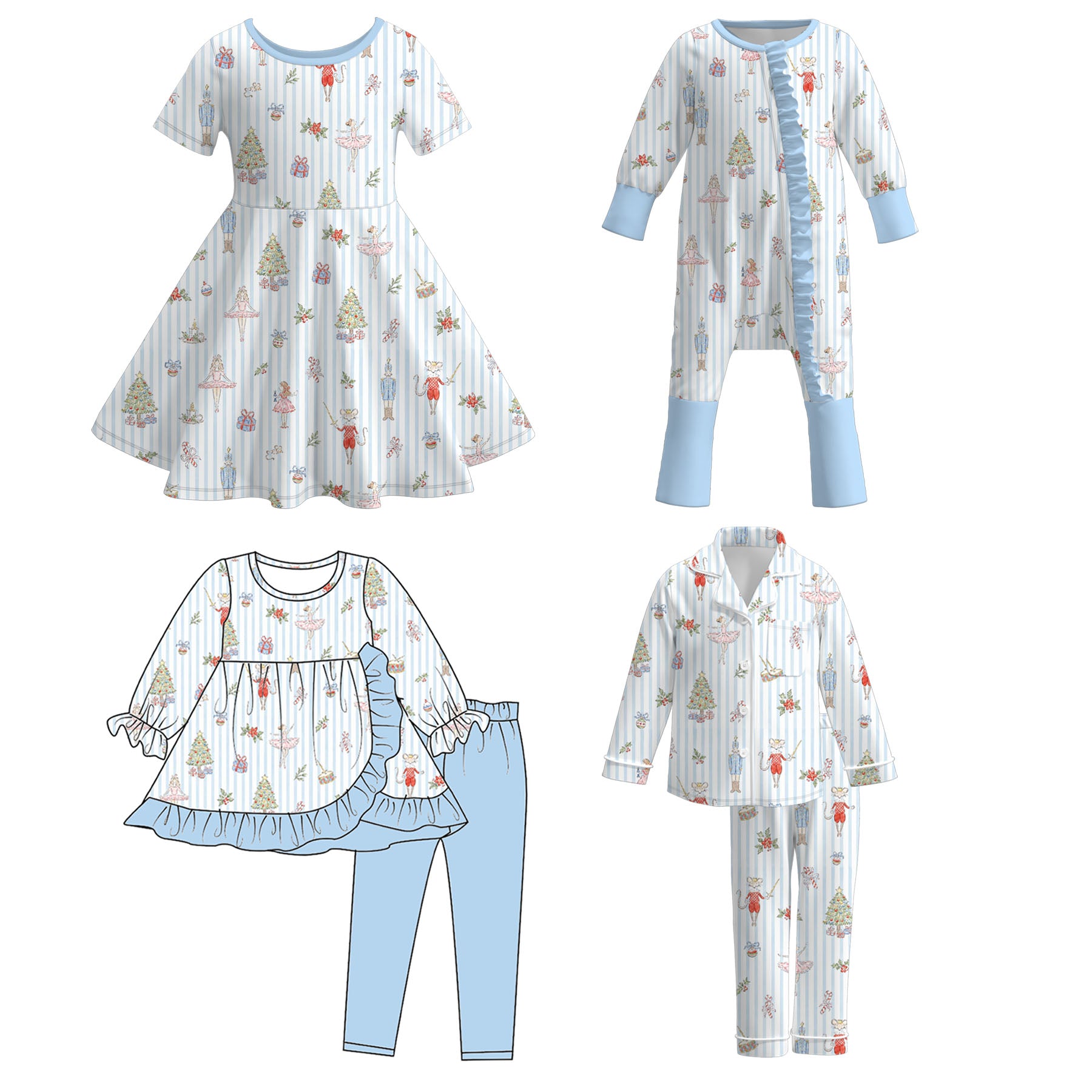 (Pre Order)Sisters Christmas Print Dress,Set&Romper