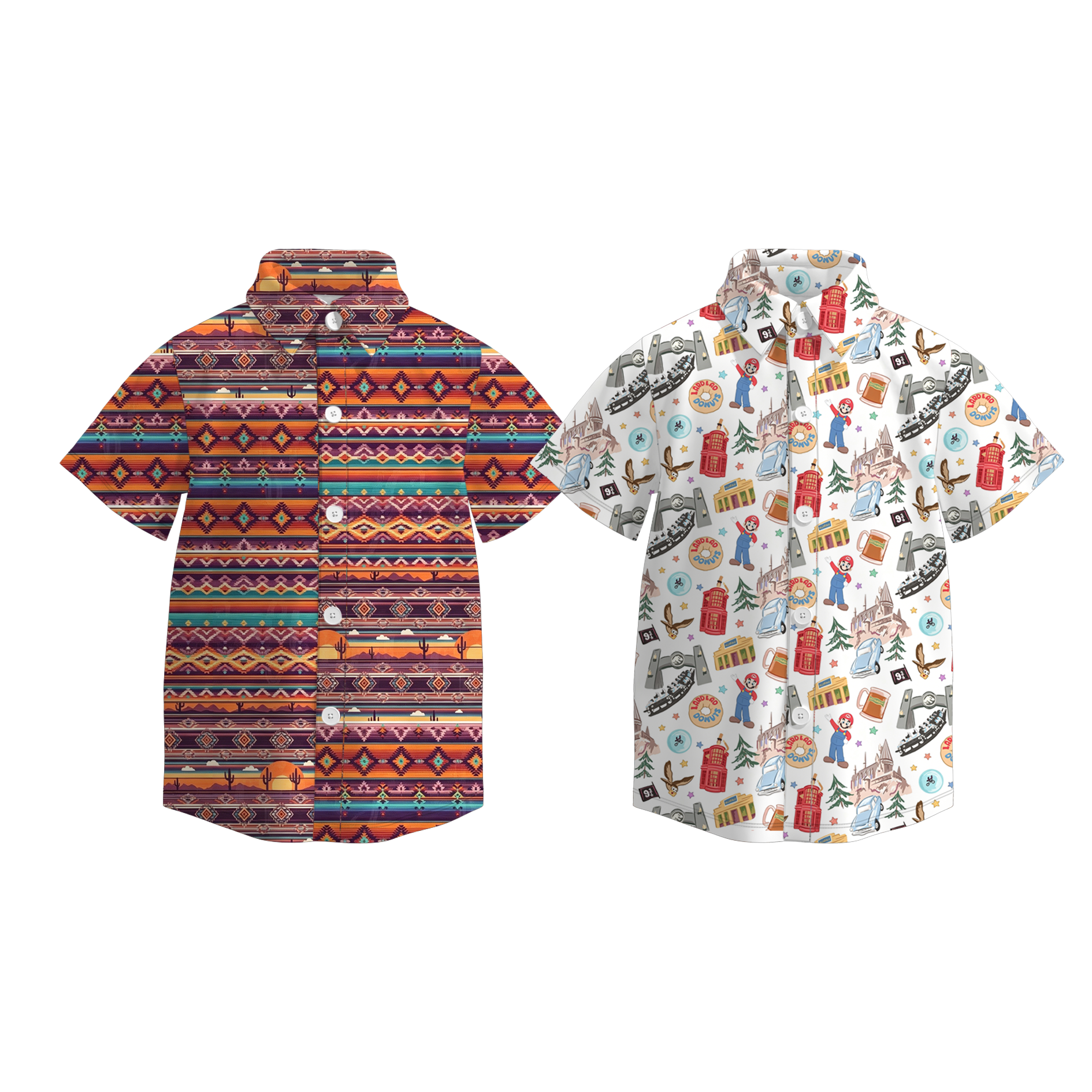 (Pre Order+Prepack Zone)Boys Spring&Summer Cartoon Print Four-way Stretch Shirt(Mix Size)