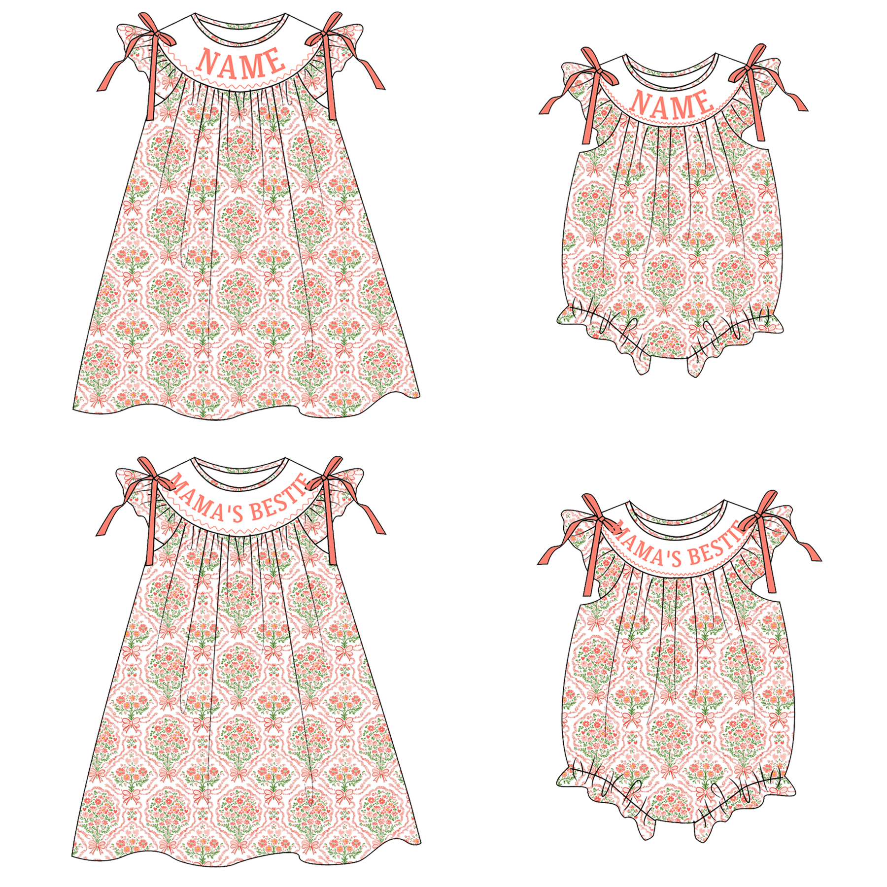 (Pre Order)Sisters Spring&Summer Floral Embroidery Smocked Dress&Romper