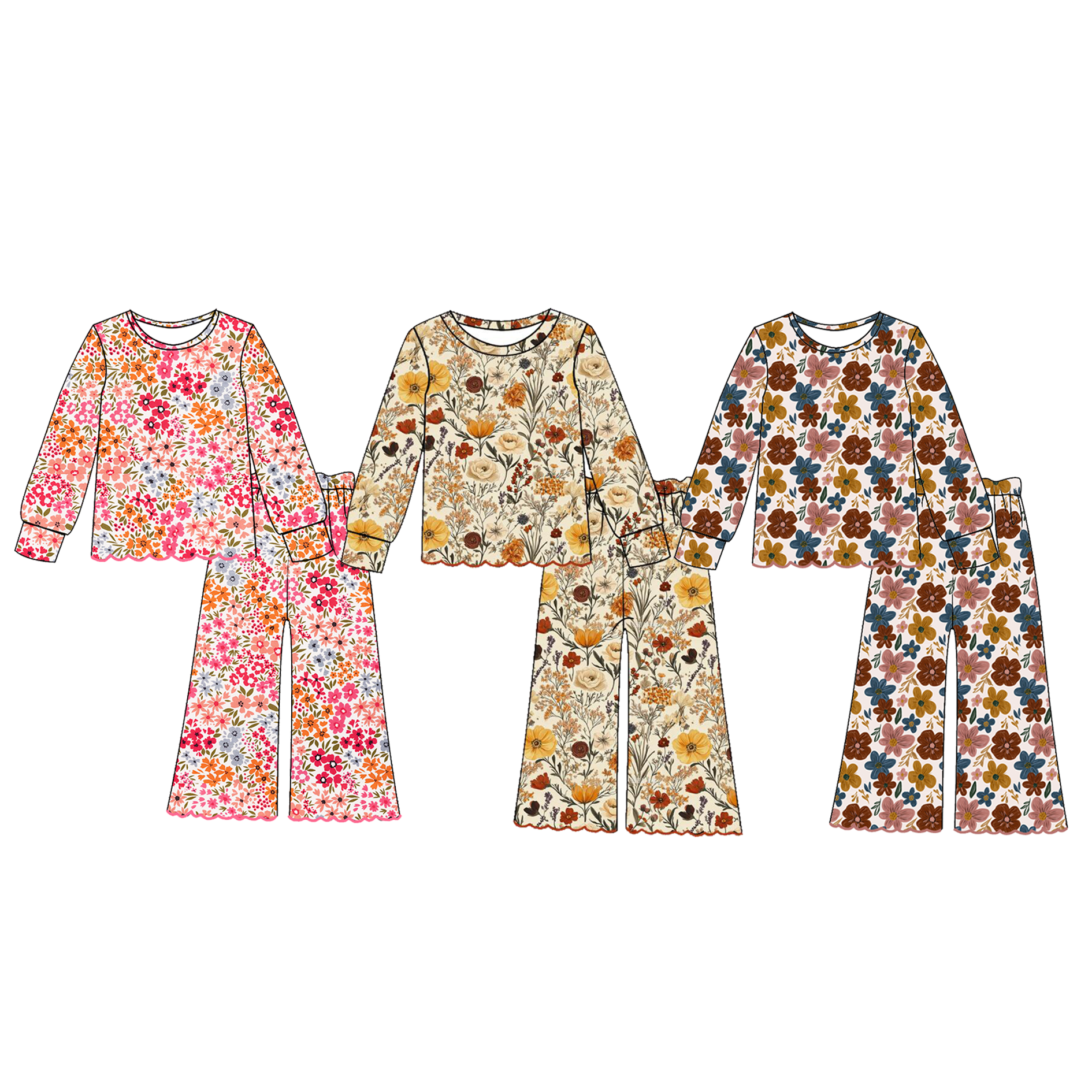 (Weekly Pre-Order)Girls Fall Floral Embroidery Scallop Set(Ends 8.23)