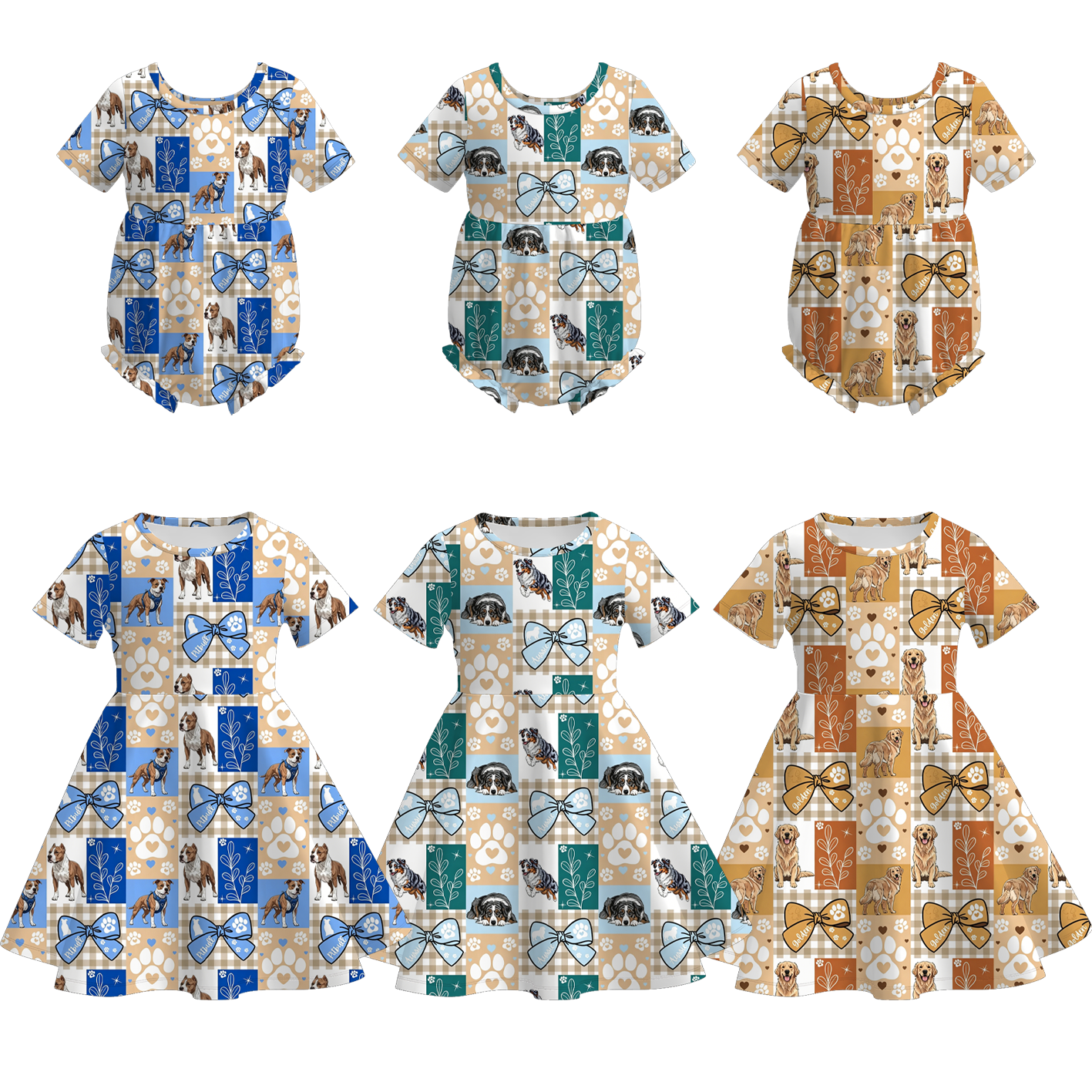 (Pre Order+Prepack Zone)Sisters Fall Puppy Print Dress&Romper