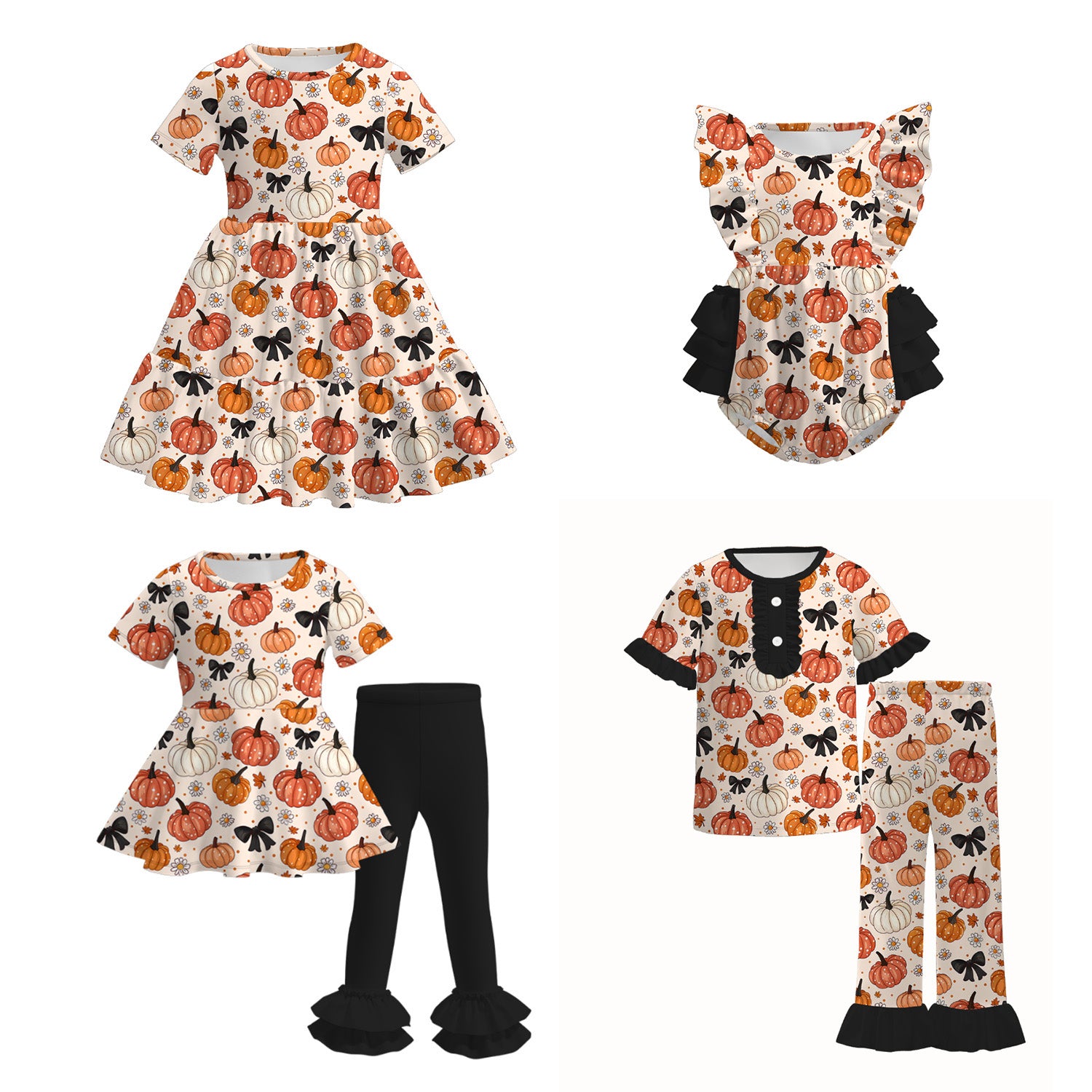(Pre Order)Family Halloween Cartoon Print Dress,Set,Pajamas&Romper