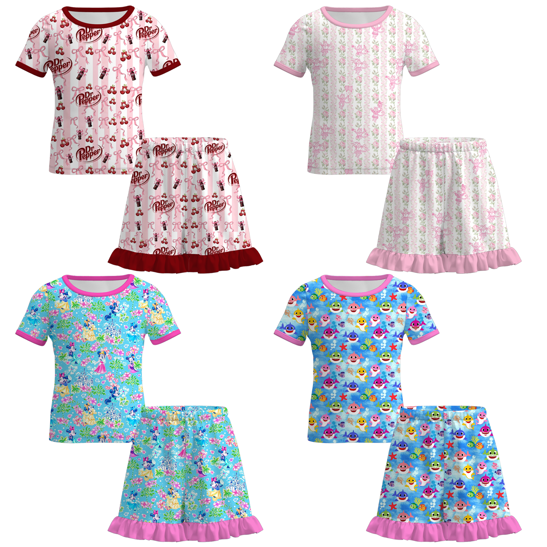 (Pre Order+Prepack Zone)Girls Summer Print Ruffled Shorts Set(Mix Size)